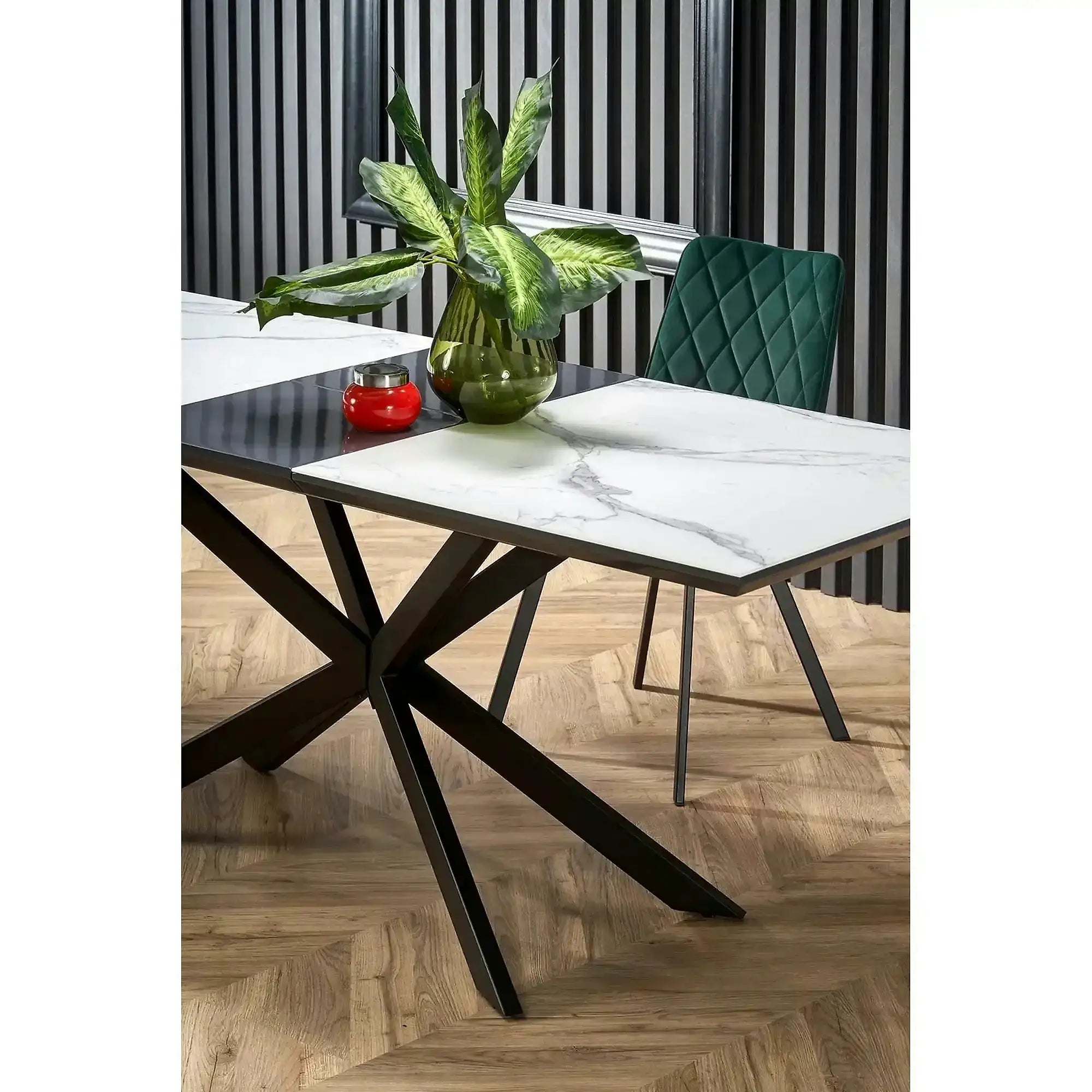 Masa living marmura DIESEL, alb/negru, 160/200x90x76 cm