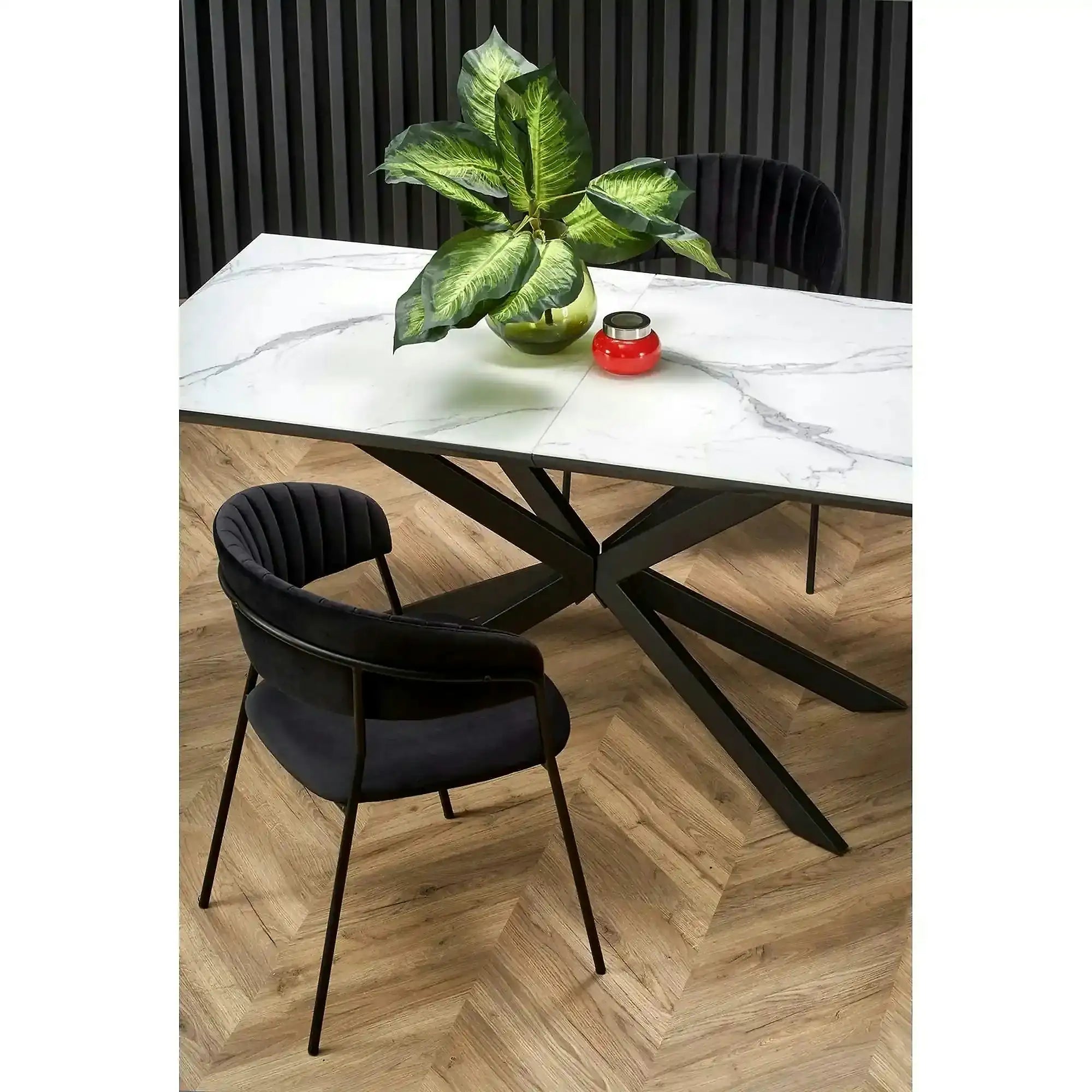 Masa living marmura DIESEL, alb/negru, 160/200x90x76 cm