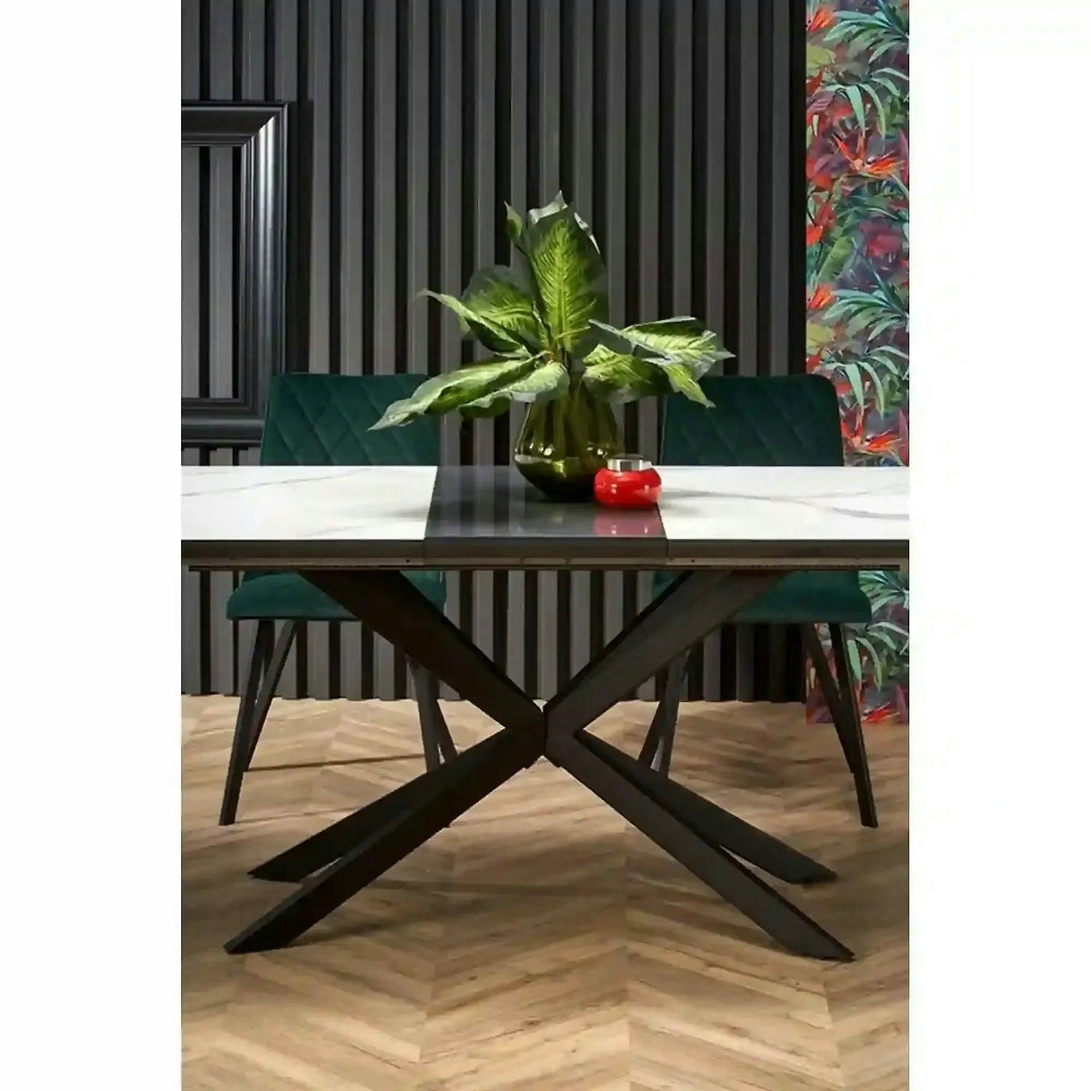 Masa living marmura DIESEL, alb/negru, 160/200x90x76 cm