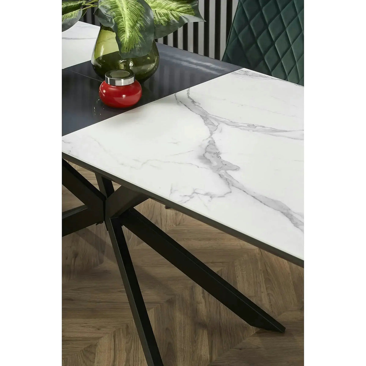 Masa living marmura DIESEL, alb/negru, 160/200x90x76 cm