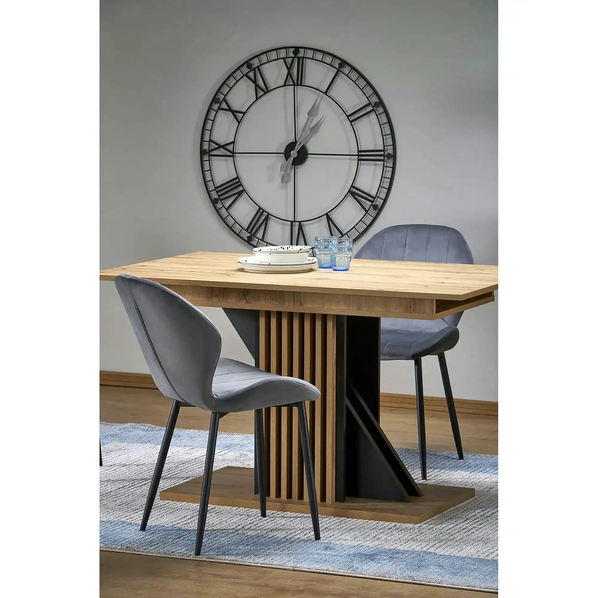 Masa living moderna FABIANO, stejar/negru, PAL laminat, 130/175x85x76 cm