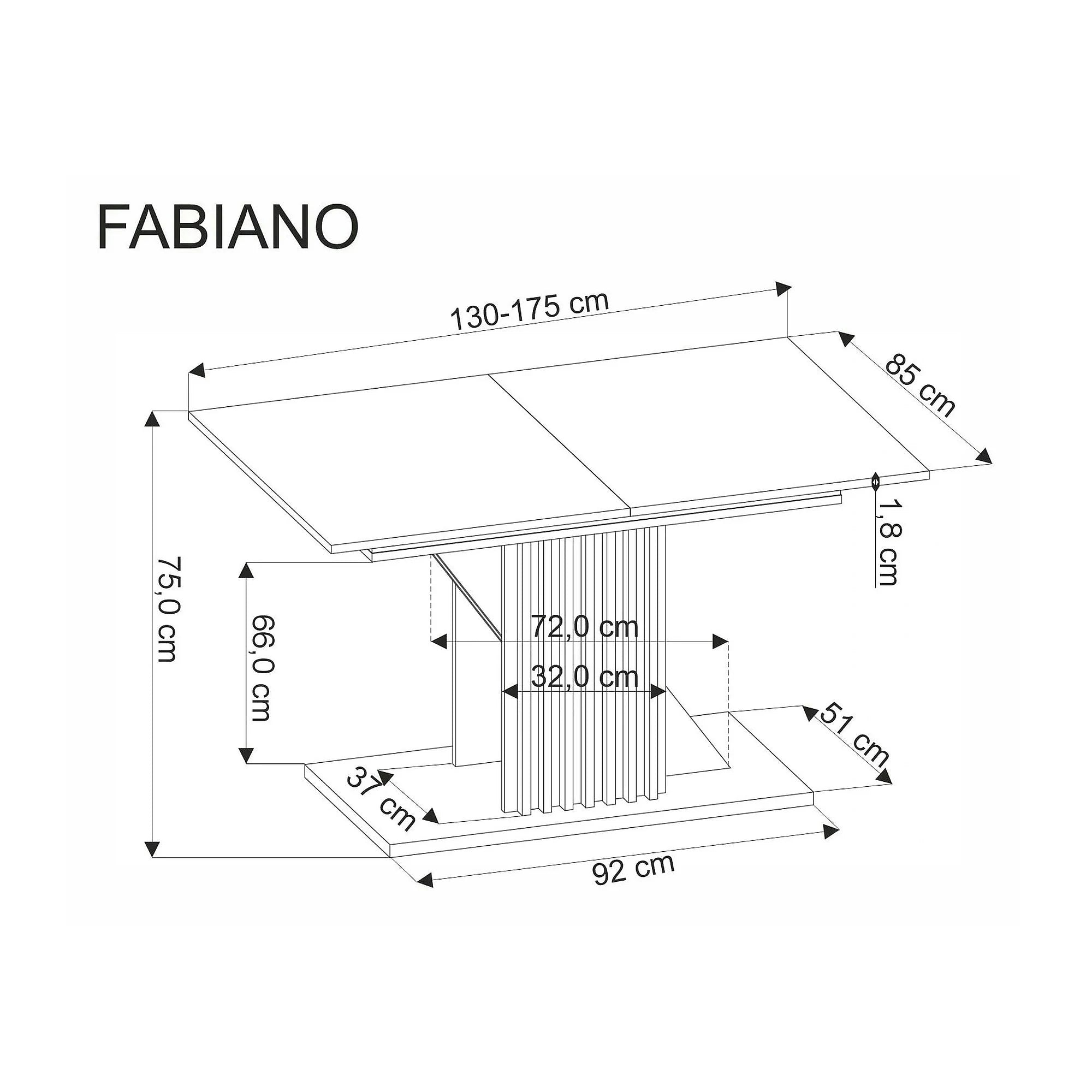 Masa living moderna FABIANO, stejar/negru, PAL laminat, 130/175x85x76 cm