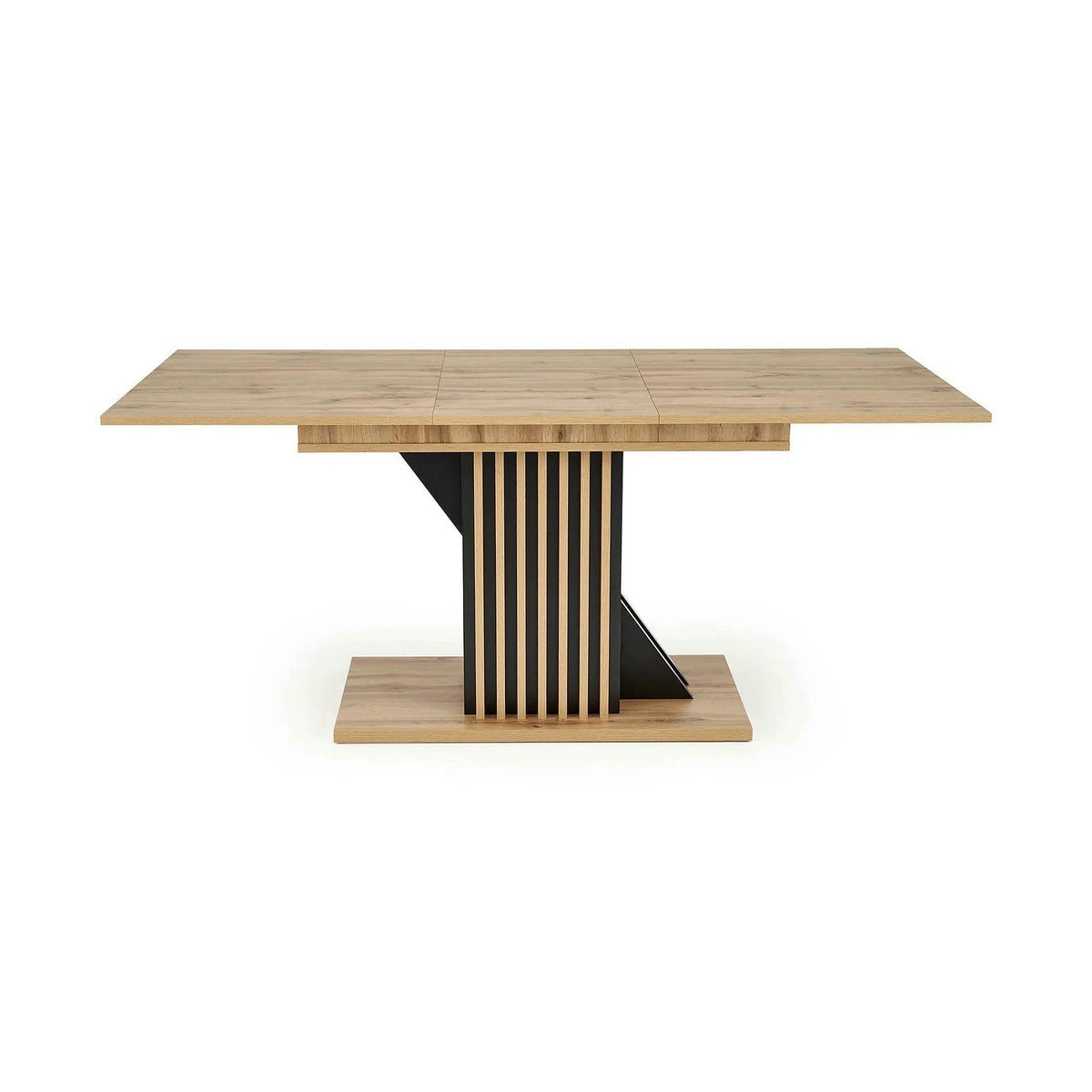 Masa living moderna FABIANO, stejar/negru, PAL laminat, 130/175x85x76 cm