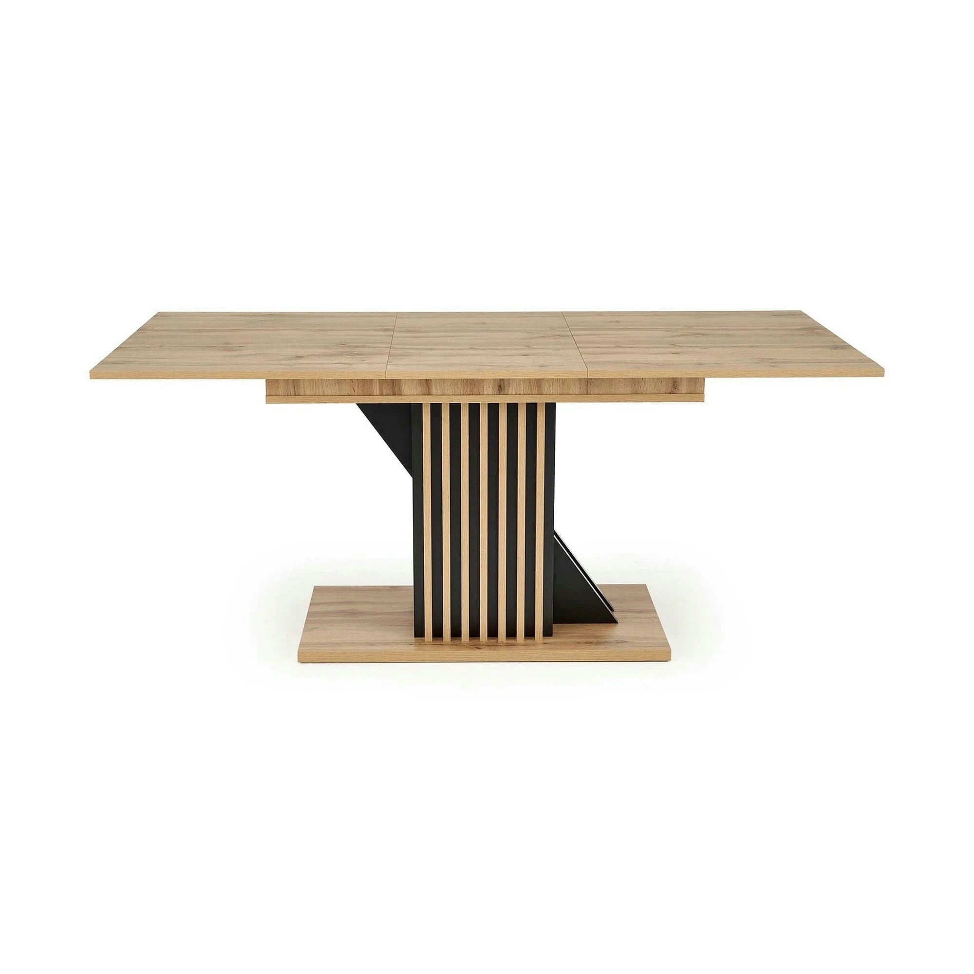 Masa living moderna FABIANO, stejar/negru, PAL laminat, 130/175x85x76 cm