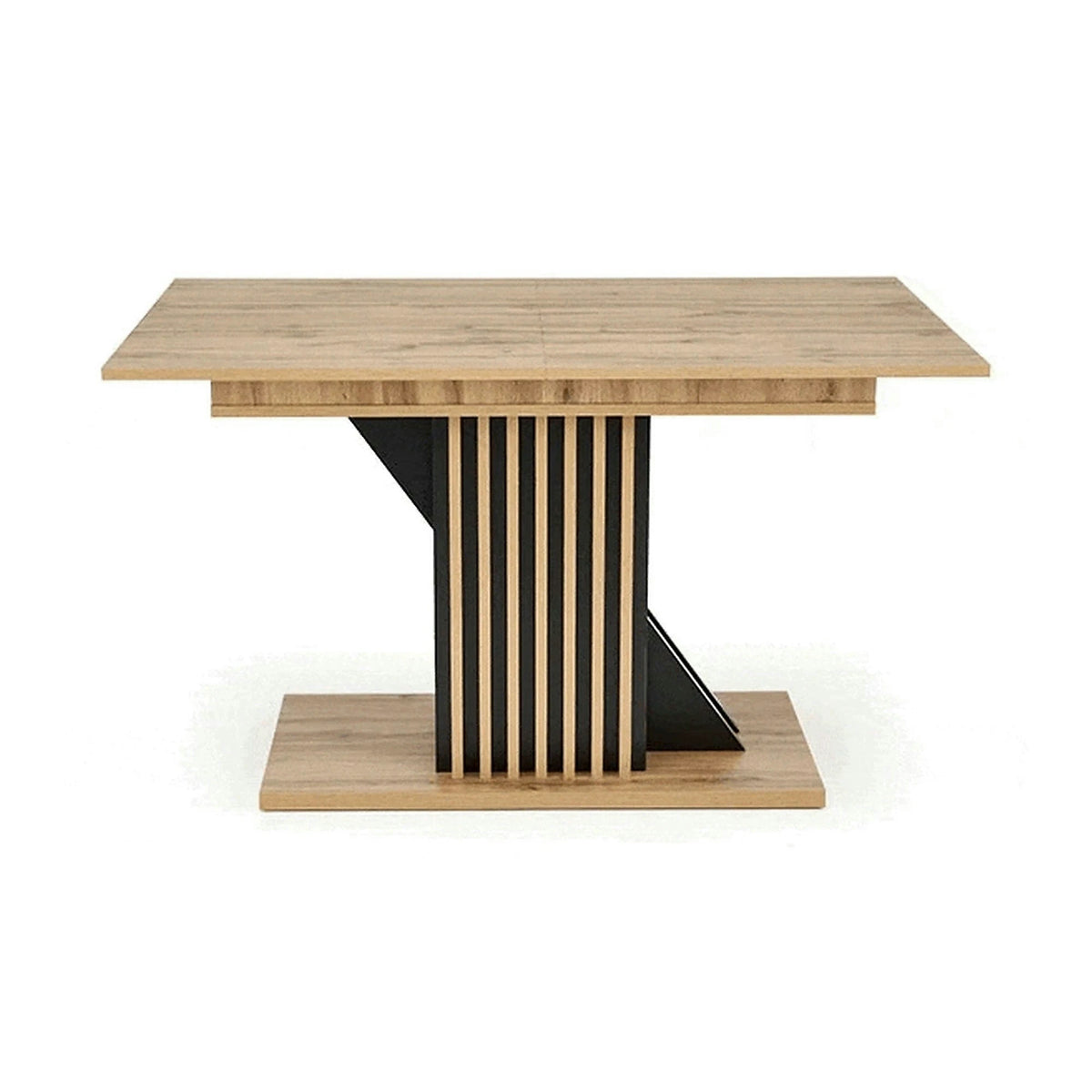 Masa living moderna FABIANO, stejar/negru, PAL laminat, 130/175x85x76 cm