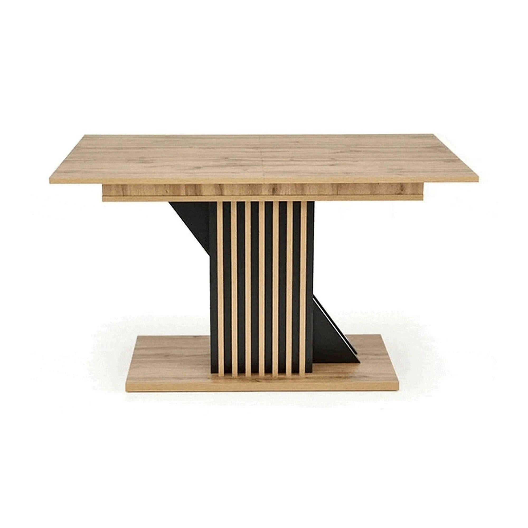 Masa living moderna FABIANO, stejar/negru, PAL laminat, 130/175x85x76 cm