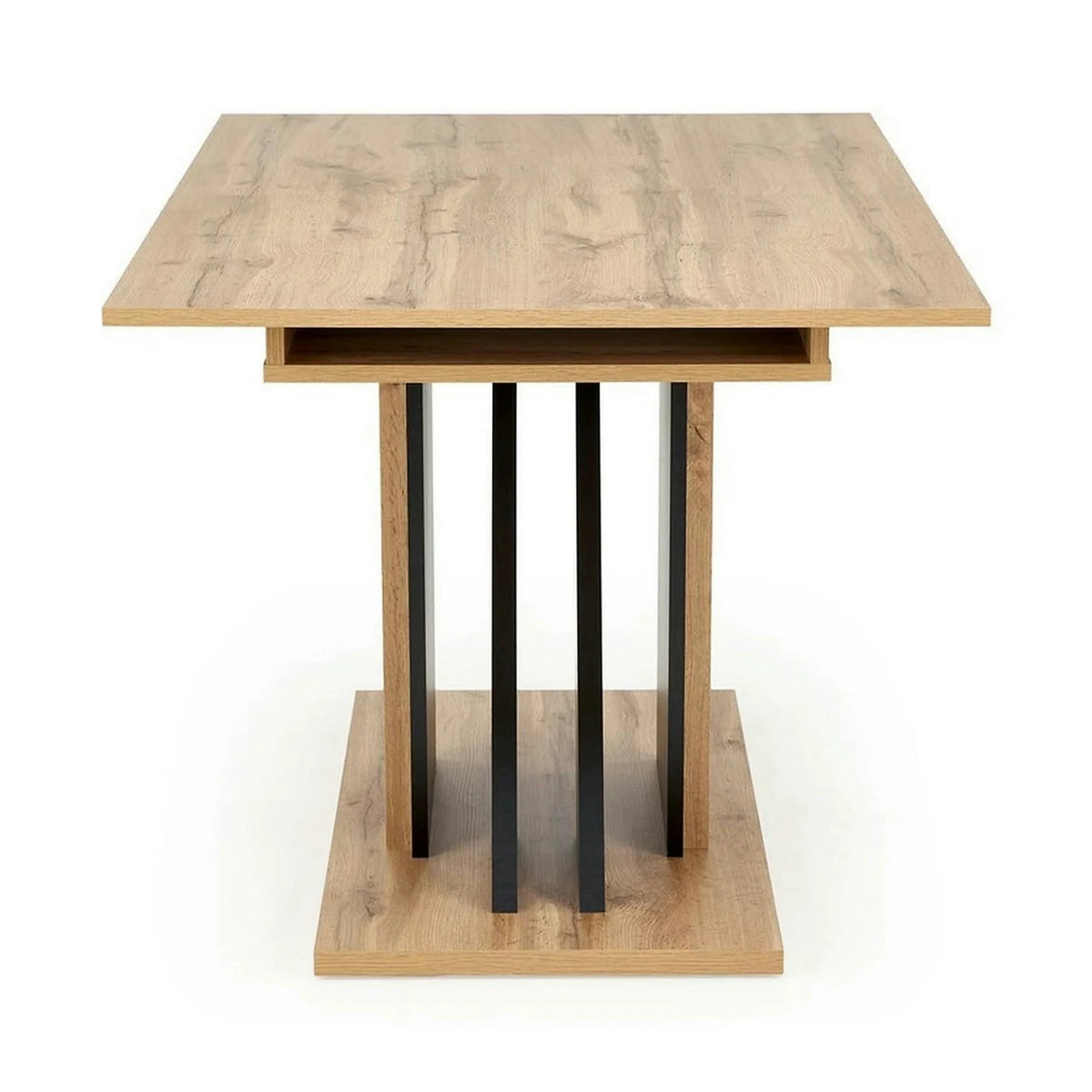 Masa living moderna FABIANO, stejar/negru, PAL laminat, 130/175x85x76 cm