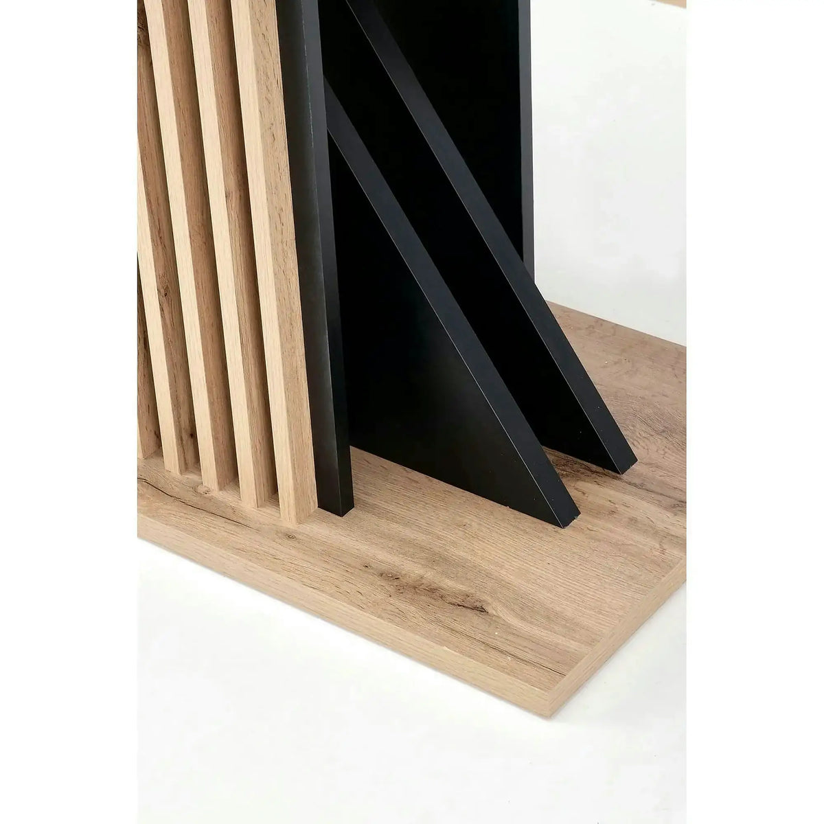 Masa living moderna FABIANO, stejar/negru, PAL laminat, 130/175x85x76 cm