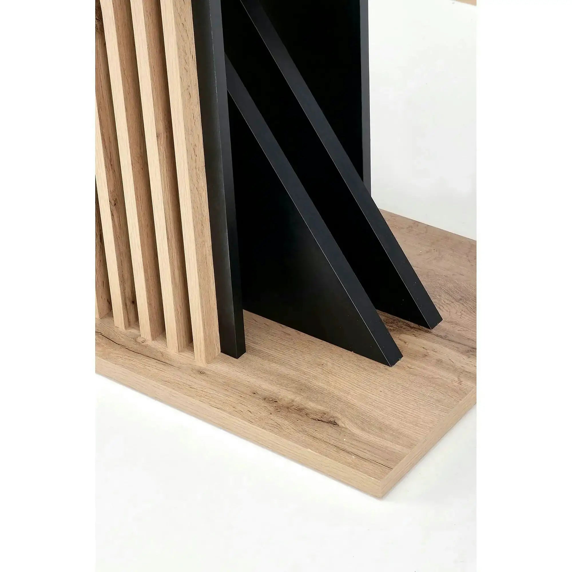 Masa living moderna FABIANO, stejar/negru, PAL laminat, 130/175x85x76 cm