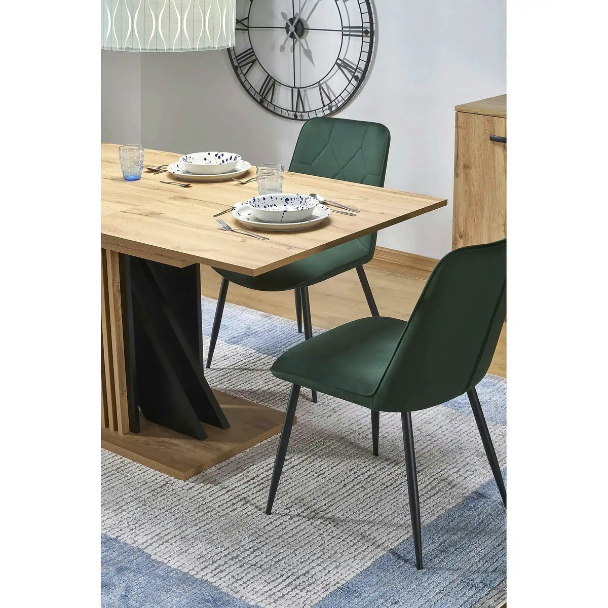 Masa living moderna FABIANO, stejar/negru, PAL laminat, 130/175x85x76 cm