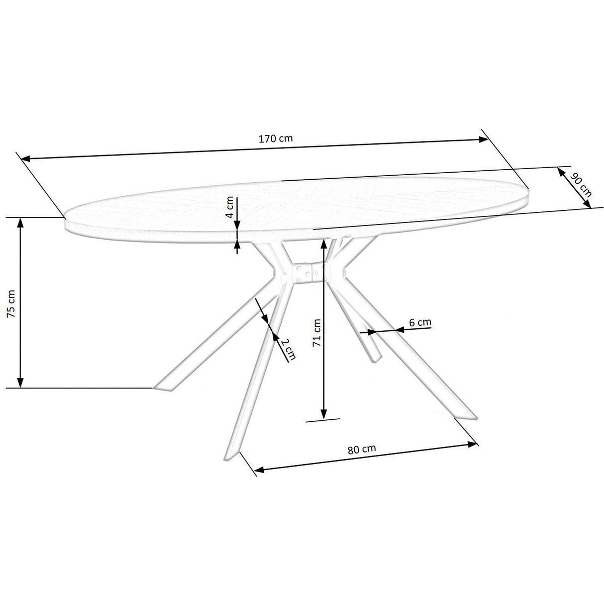Masa LOCARNO, nuc/negru, 170x90x76 cm