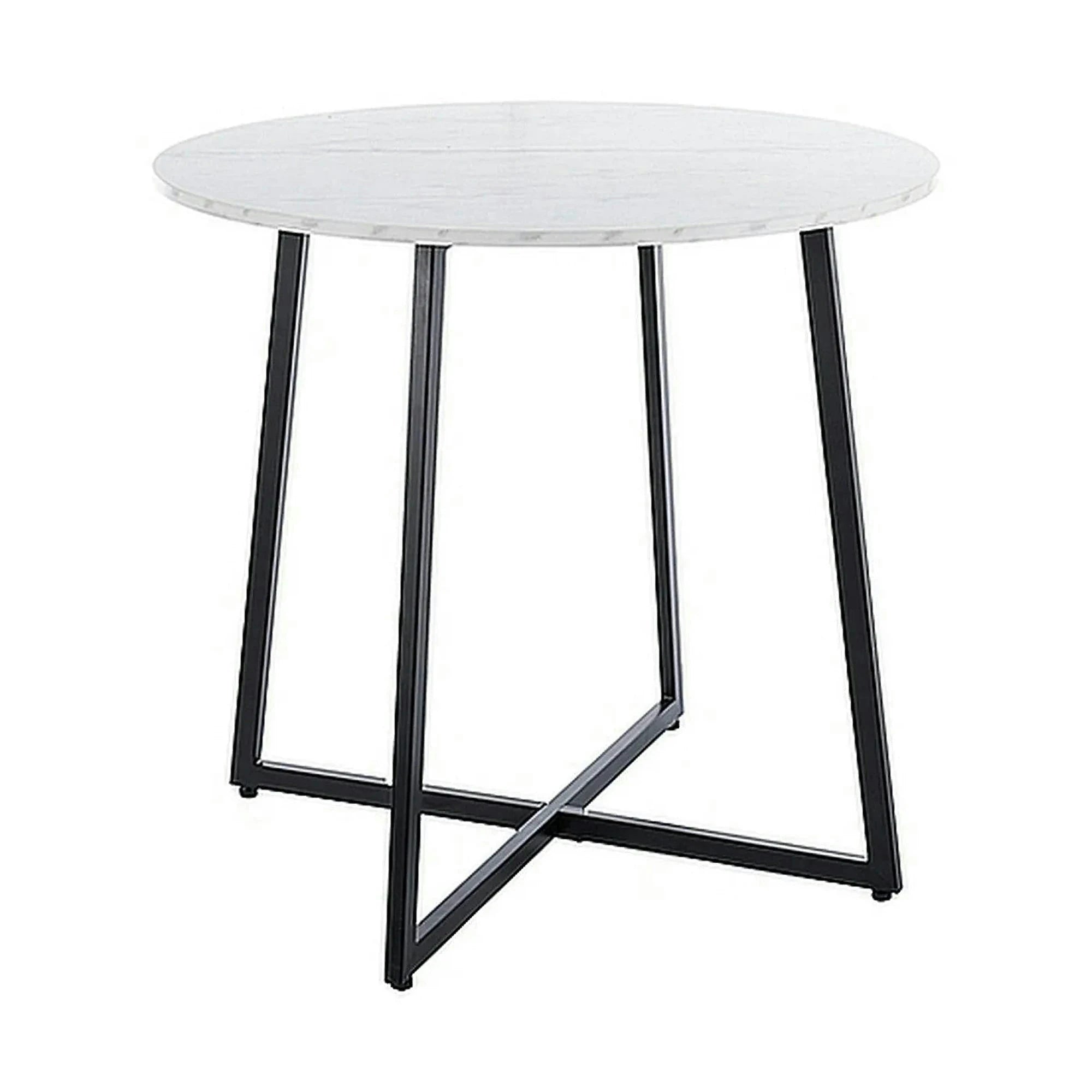 Masa LUNA, alb cu efect de marmura, PAL/metal, 90x76 cm