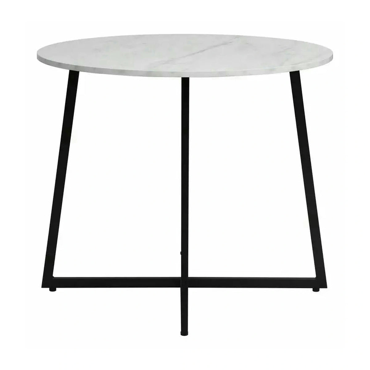 Masa LUNA, alb cu efect de marmura, PAL/metal, 90x76 cm