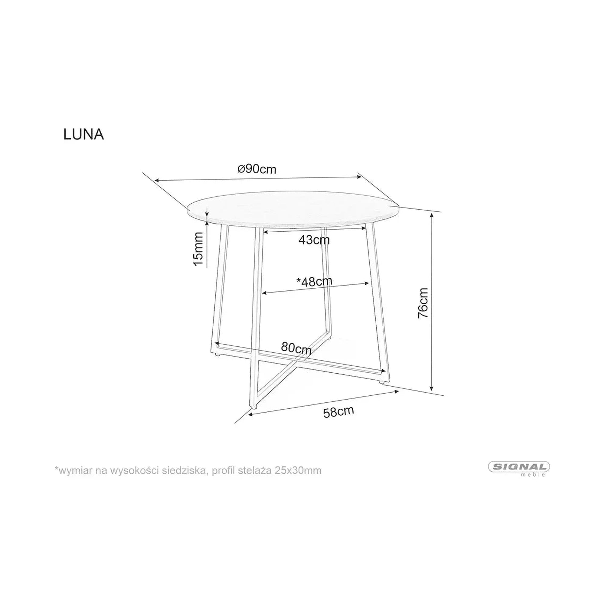 Masa LUNA, alb cu efect de marmura, PAL/metal, 90x76 cm