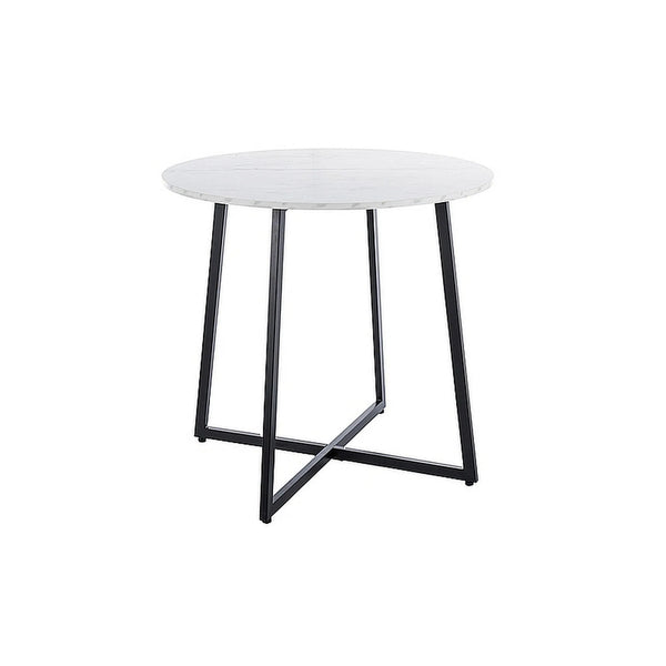 Masa LUNA, alb cu efect de marmura, PAL/metal, 90x76 cm