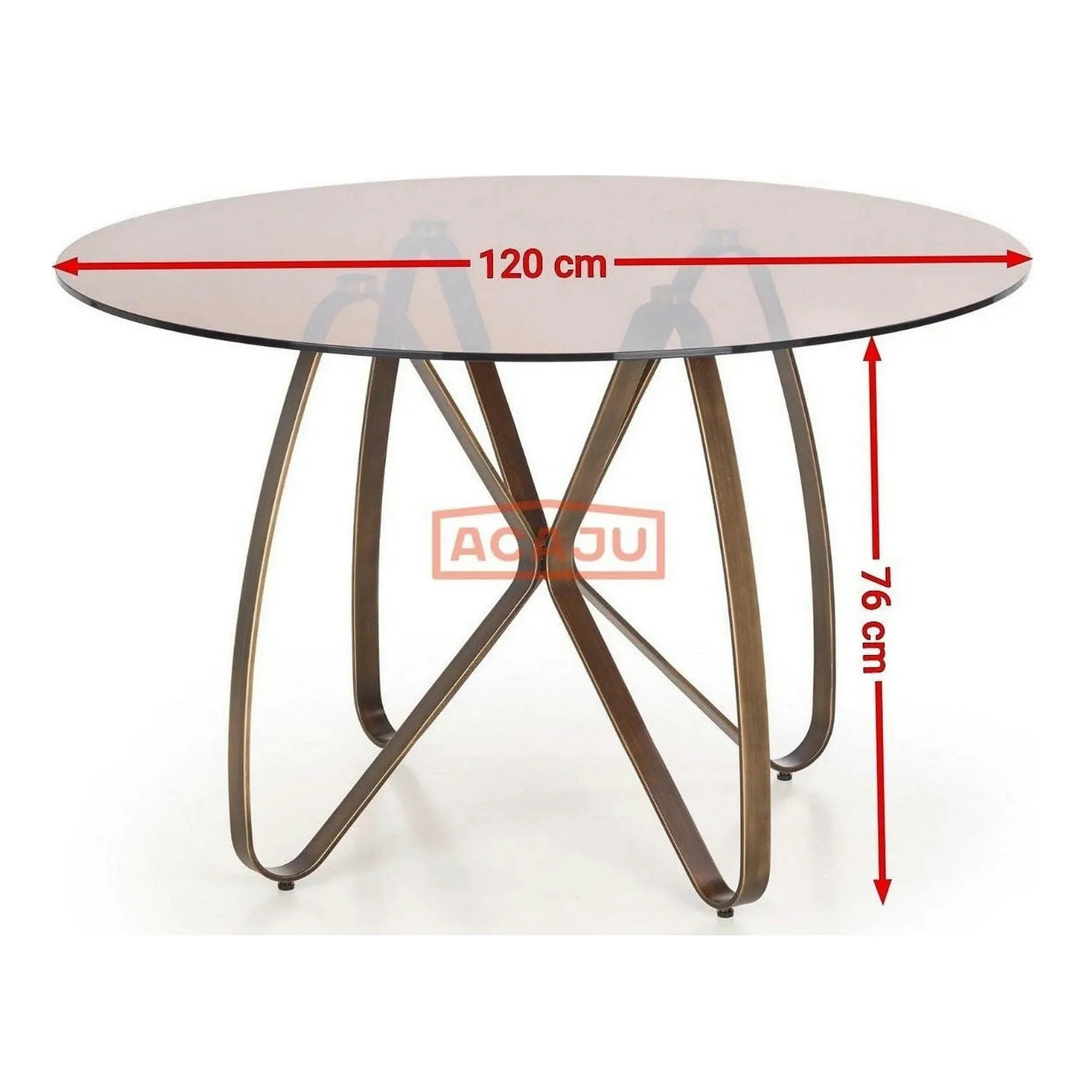 Masa LUNGO, maro/auriu, sticla securizata/metal, 120x120x76 cm