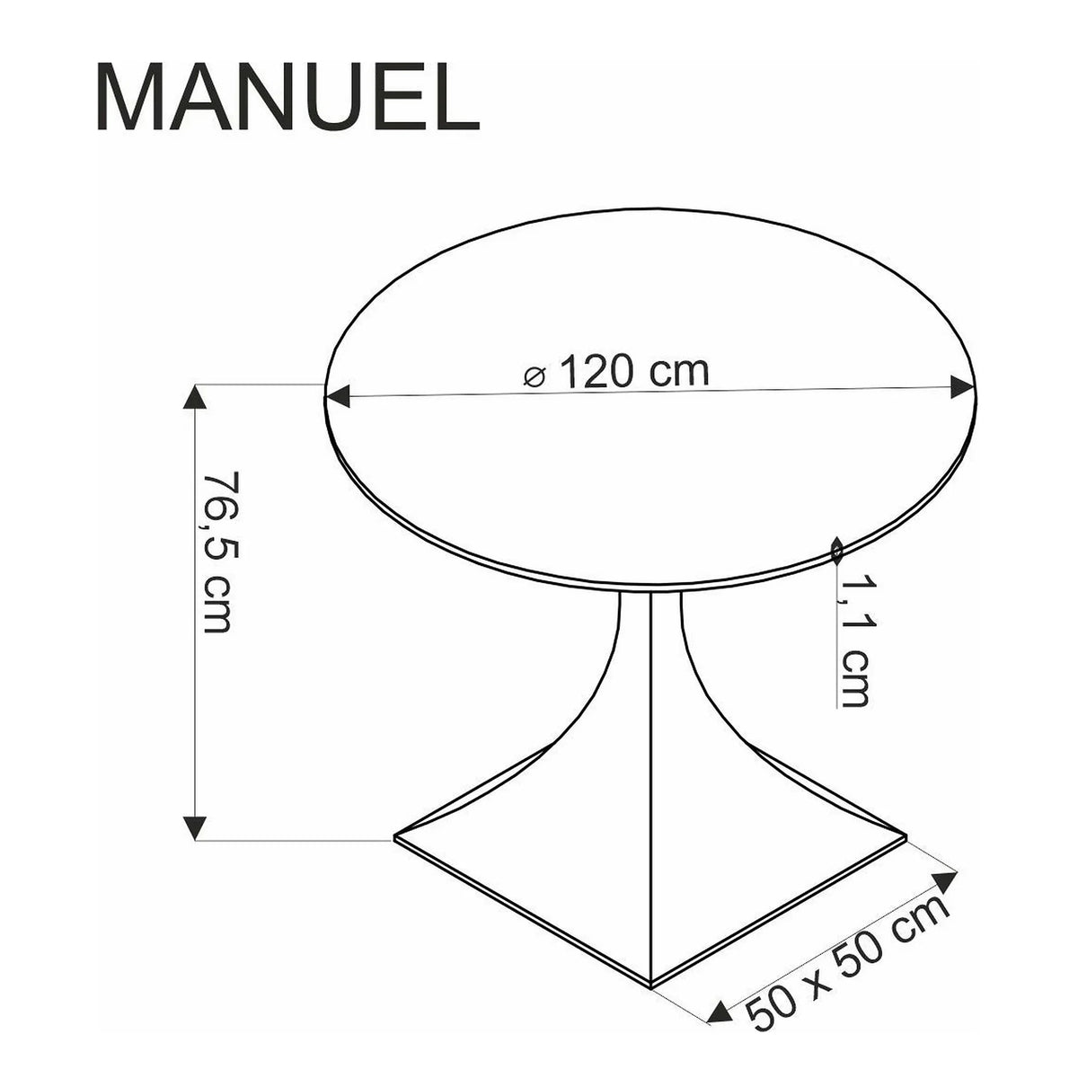 Masa MANUEL, negru, ceramica/metal, 120x120x77 cm