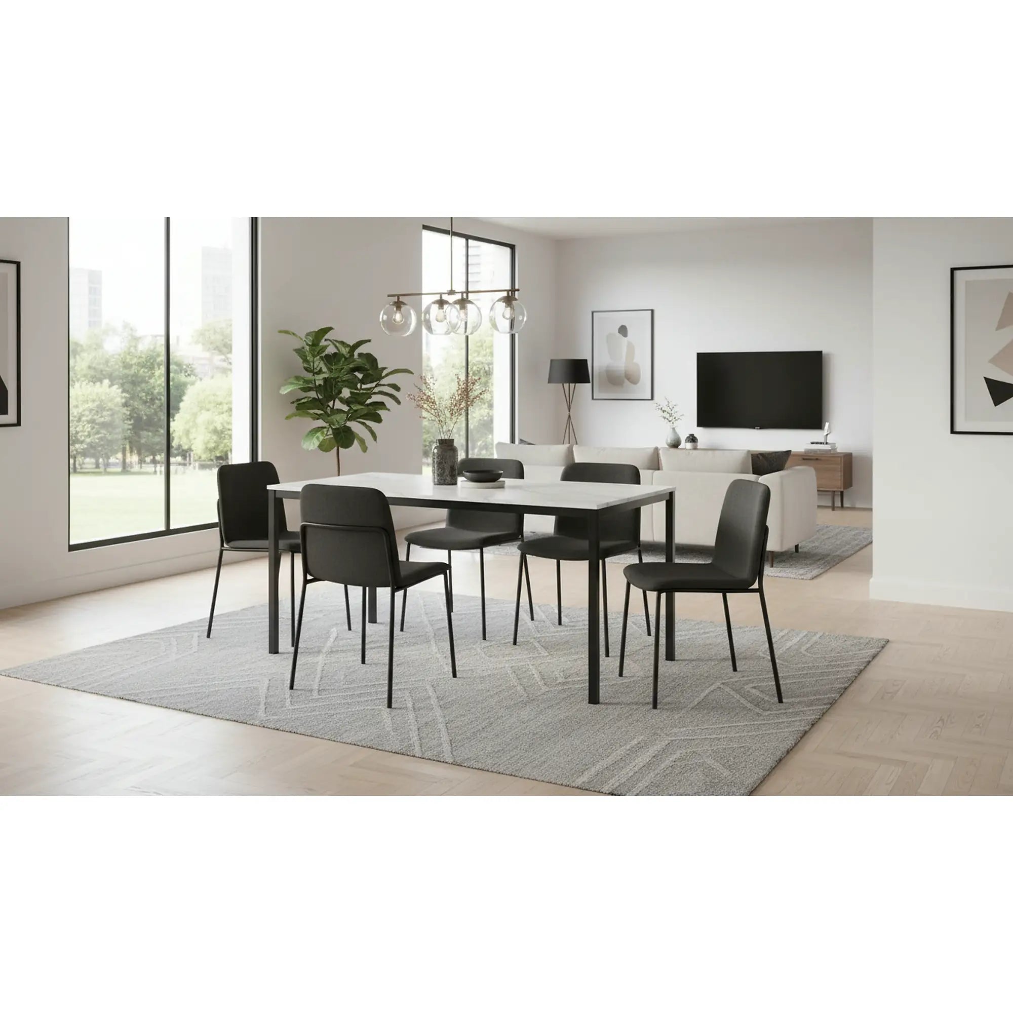 Masa MARIO, alb cu efect de marmura/negru, 100x60x75 cm