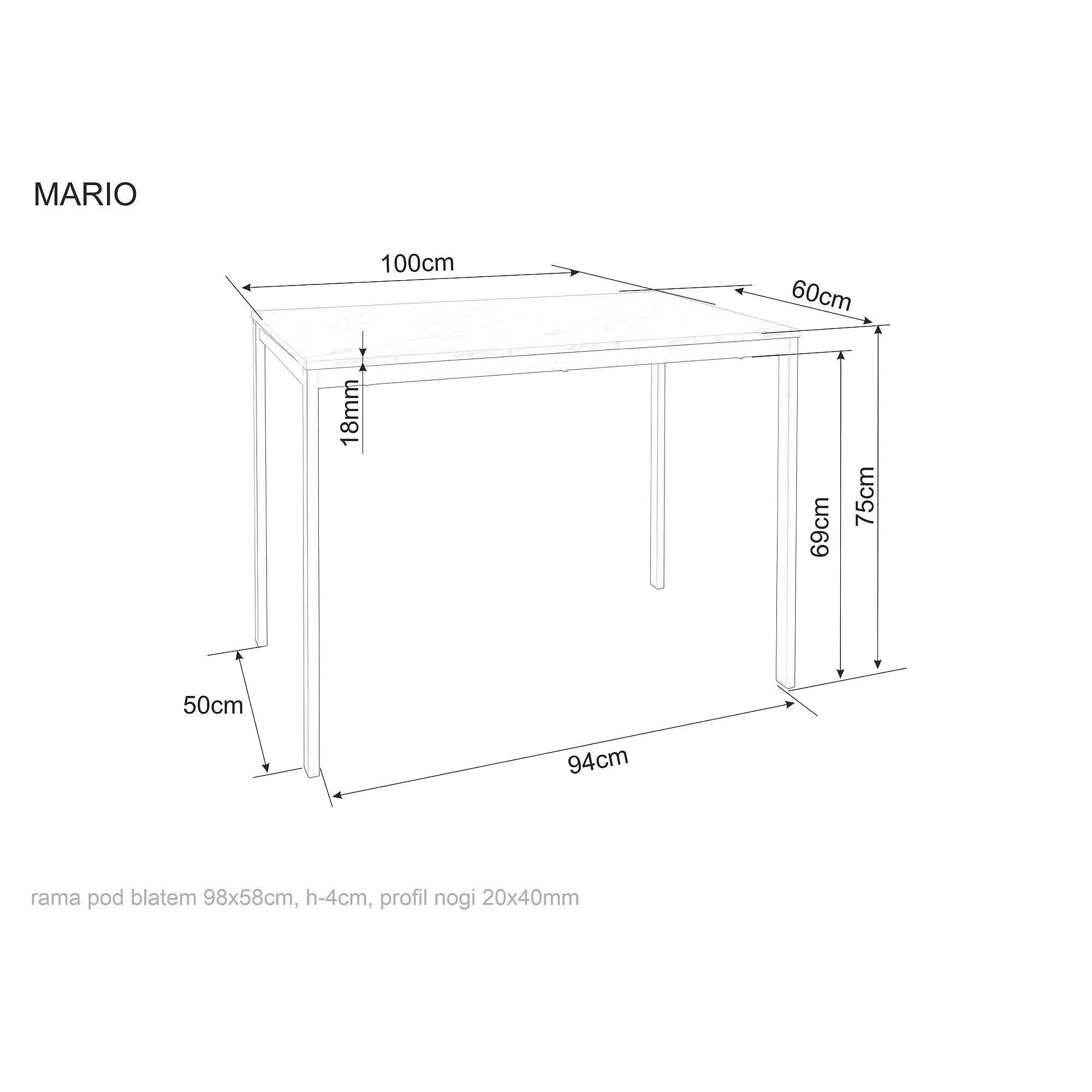 Masă MARIO, alb, PAL laminat/metal, 100x60x75 cm