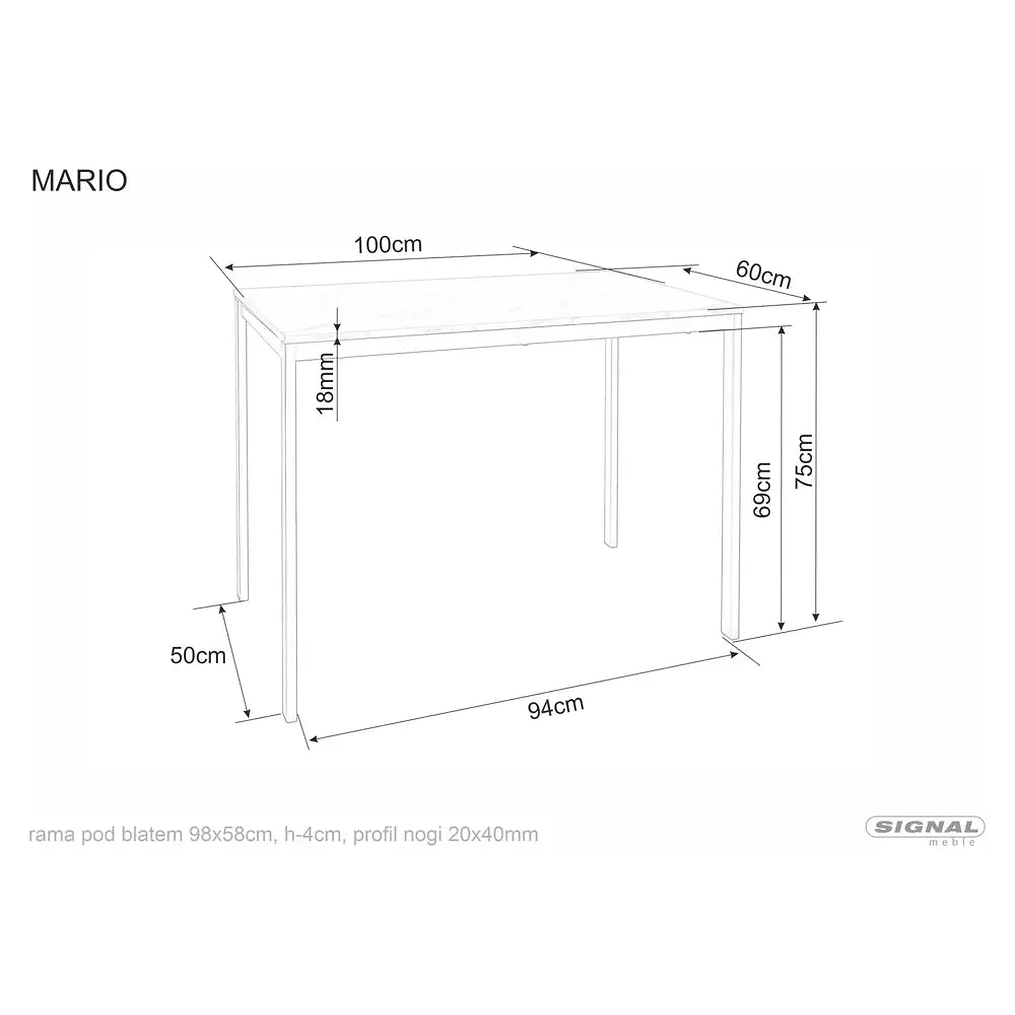 Masa MARIO, stejar/alb, PAL/metal, 100x60x75 cm