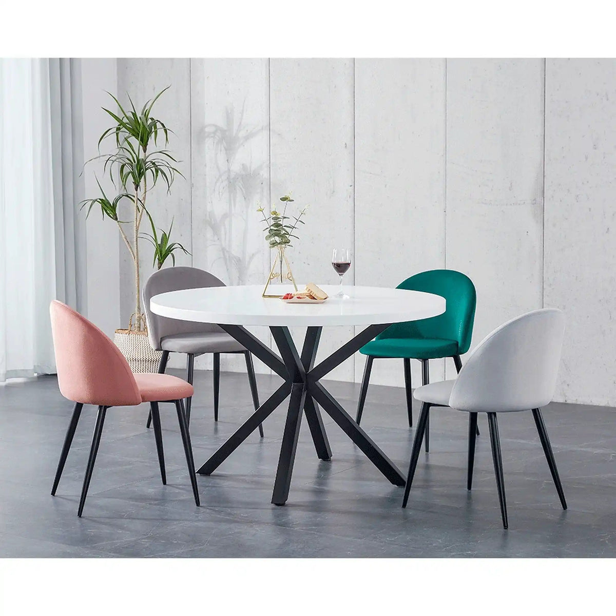 Masa MEDOR, alb mat/negru, 120x120x76 cm