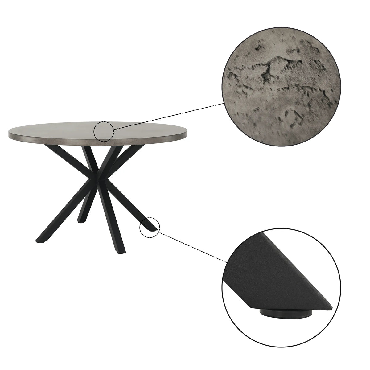 Masa MEDOR, gri carbon/negru, 120x120x76 cm
