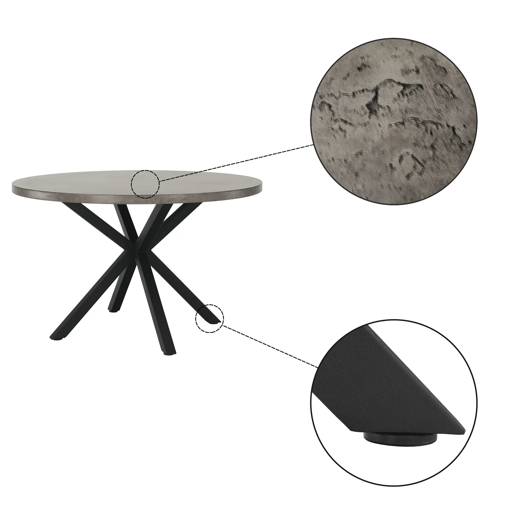 Masa MEDOR, gri carbon/negru, 120x120x76 cm