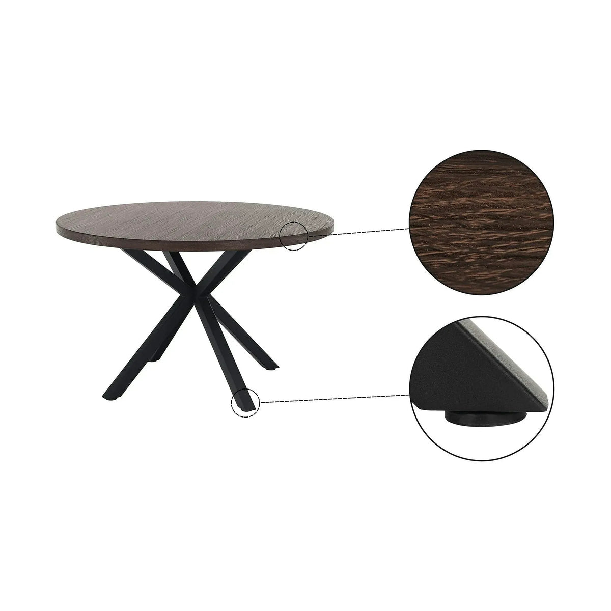 Masa MEDOR, stejar inchis/negru, 120x120x76 cm