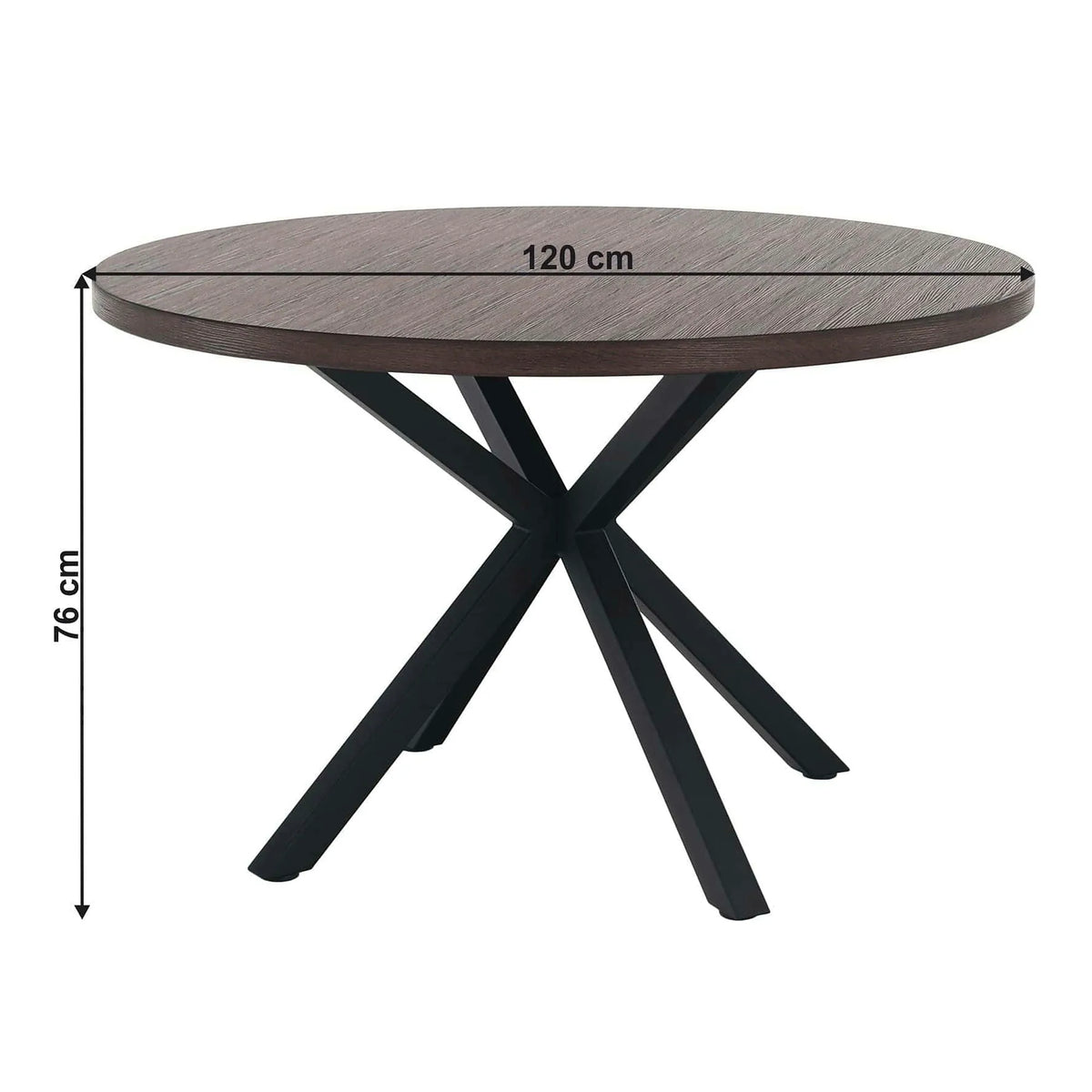 Masa MEDOR, stejar inchis/negru, 120x120x76 cm