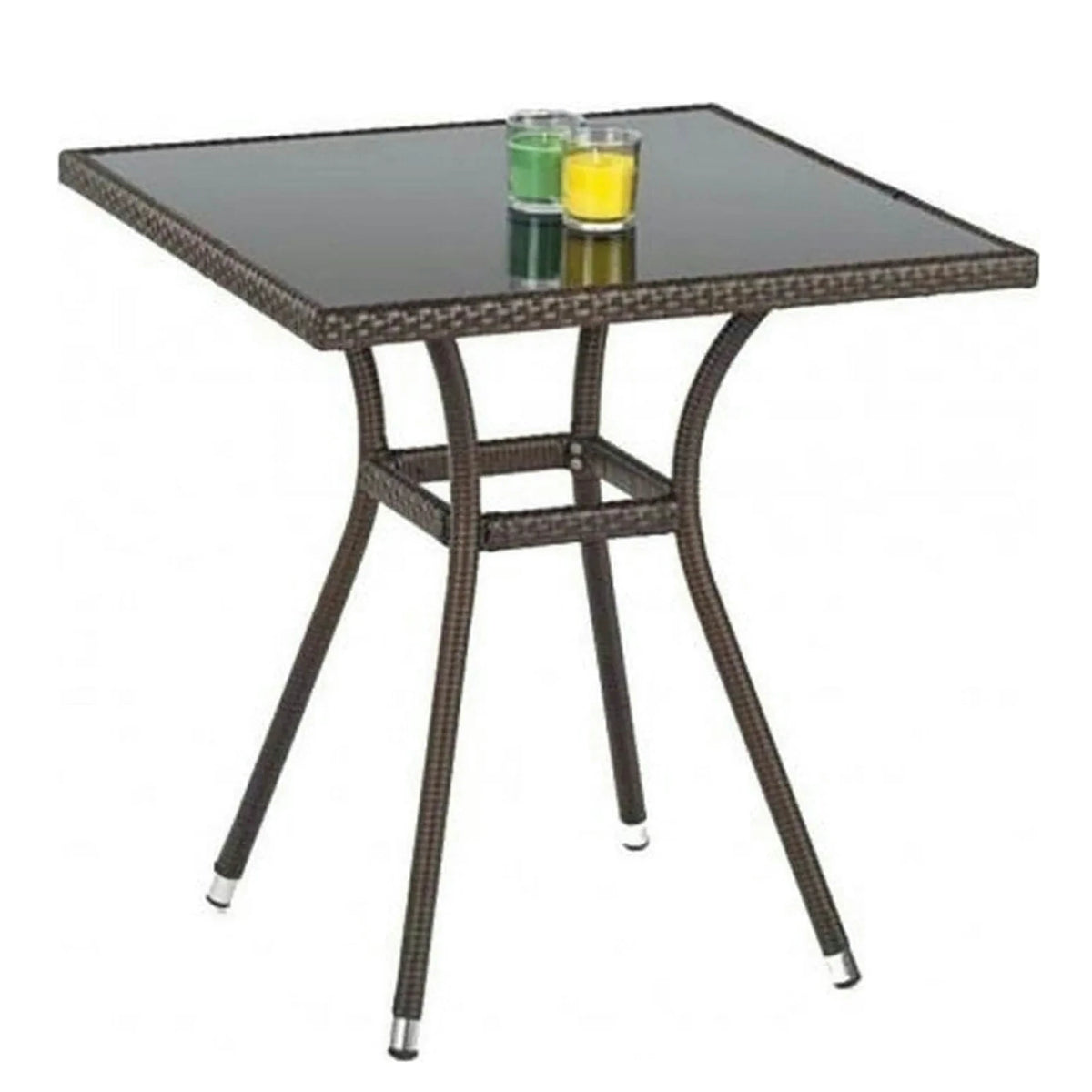 Masa MOBIL, negru/maro inchis, sticla/ratan sintetic, 74x74x74 cm