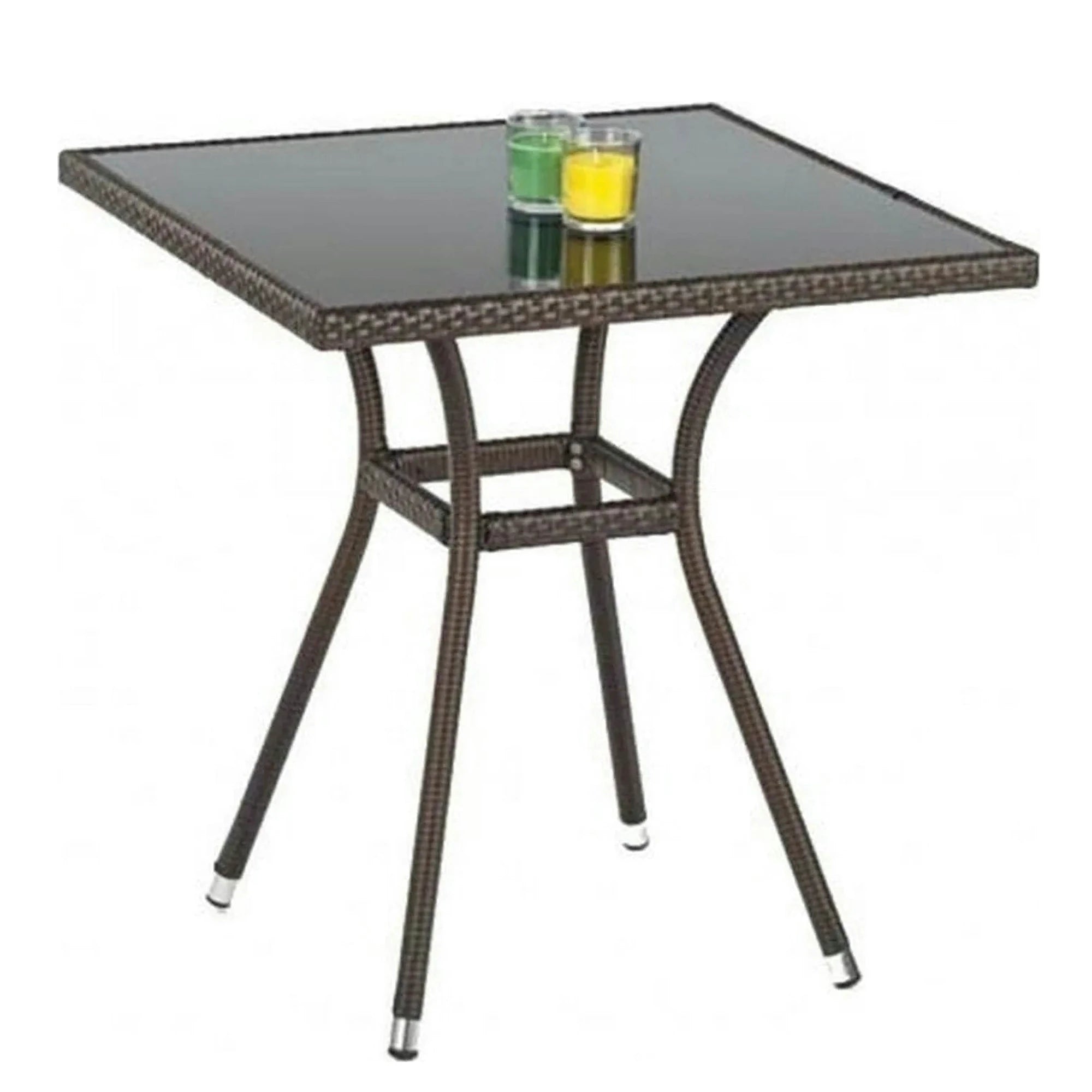 Masa MOBIL, negru/maro inchis, sticla/ratan sintetic, 74x74x74 cm