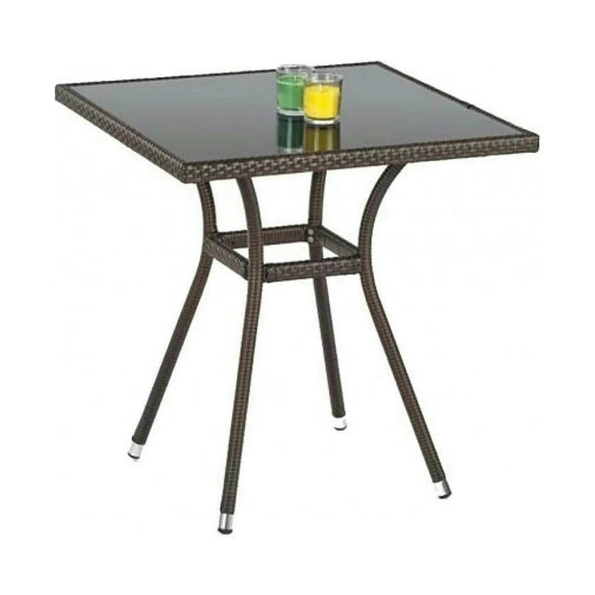Masa MOBIL, negru/maro inchis, sticla/ratan sintetic, 74x74x74 cm