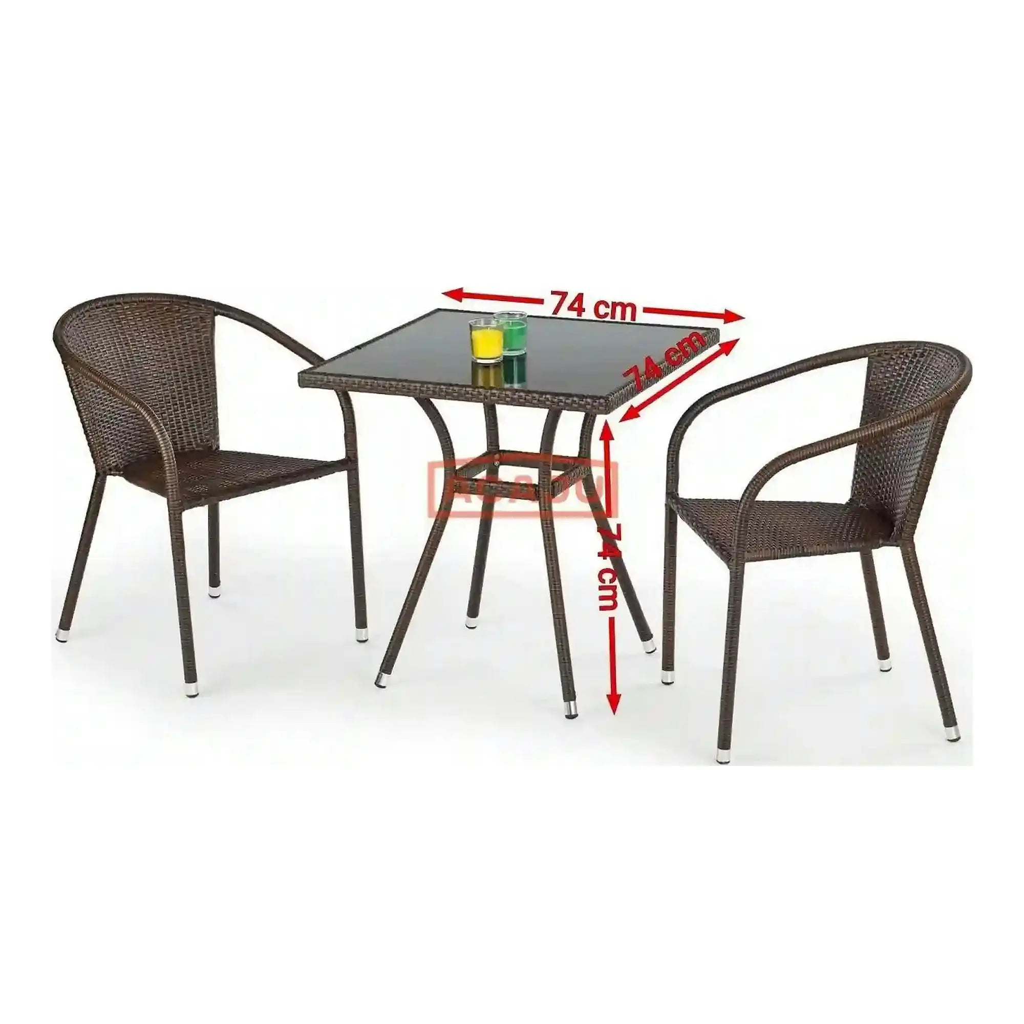 Masa MOBIL, negru/maro inchis, sticla/ratan sintetic, 74x74x74 cm