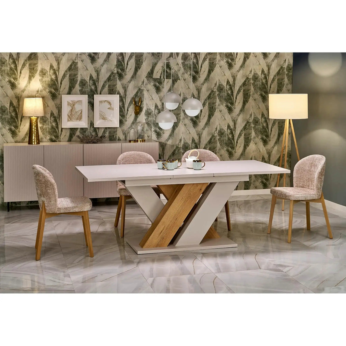 Masa moderna bucatarie BRANDON, casmir/stejar, PAL laminat, 160/200x90x77 cm