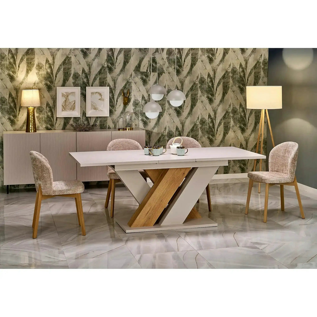 Masa moderna bucatarie BRANDON, casmir/stejar, PAL laminat, 160/200x90x77 cm