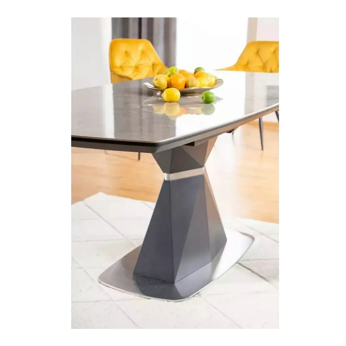 Masa moderna dining CORTEZ, gri cu efect de marmura/gri antracit, 160/210x90x76 cm