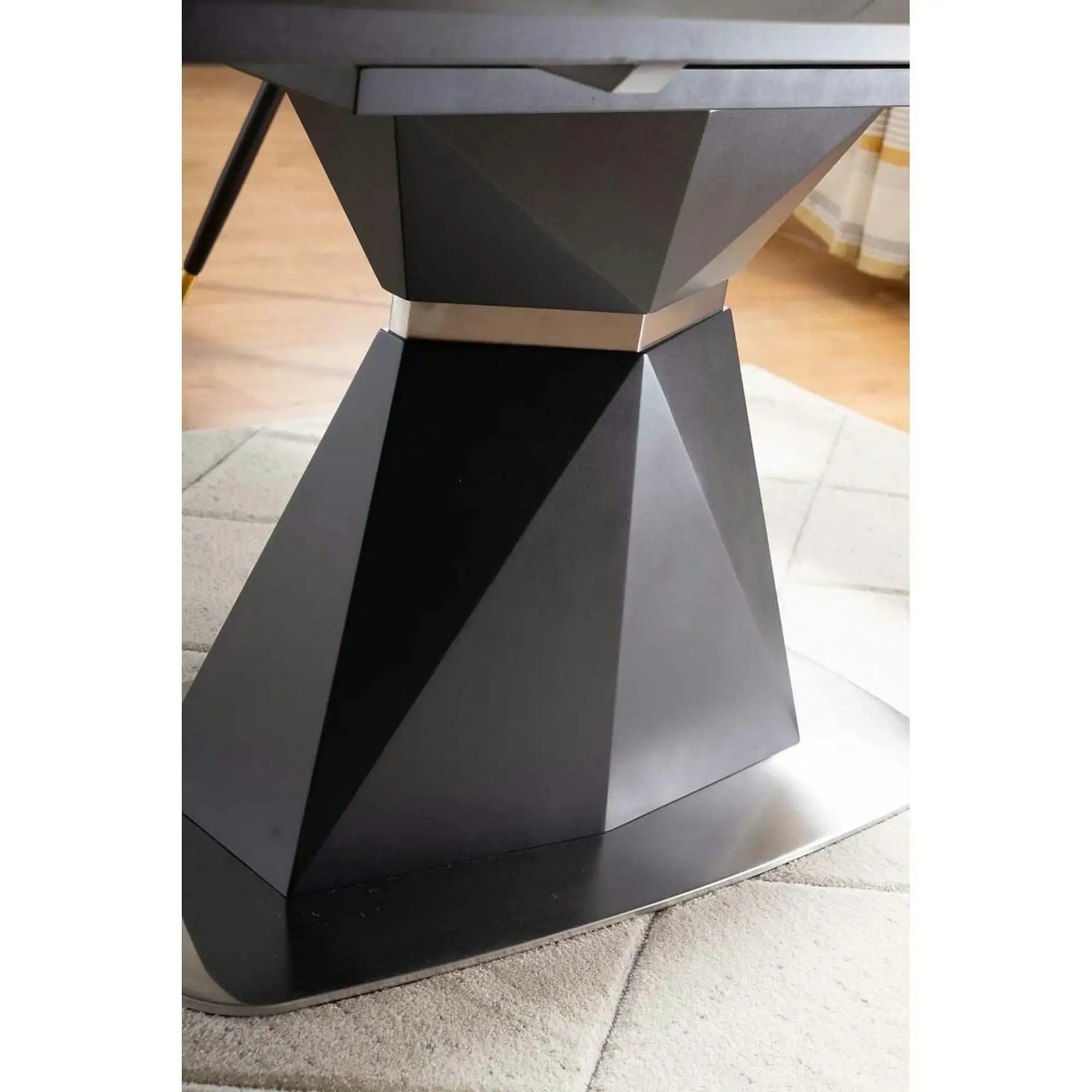 Masa moderna dining CORTEZ, gri cu efect de marmura/gri antracit, 160/210x90x76 cm