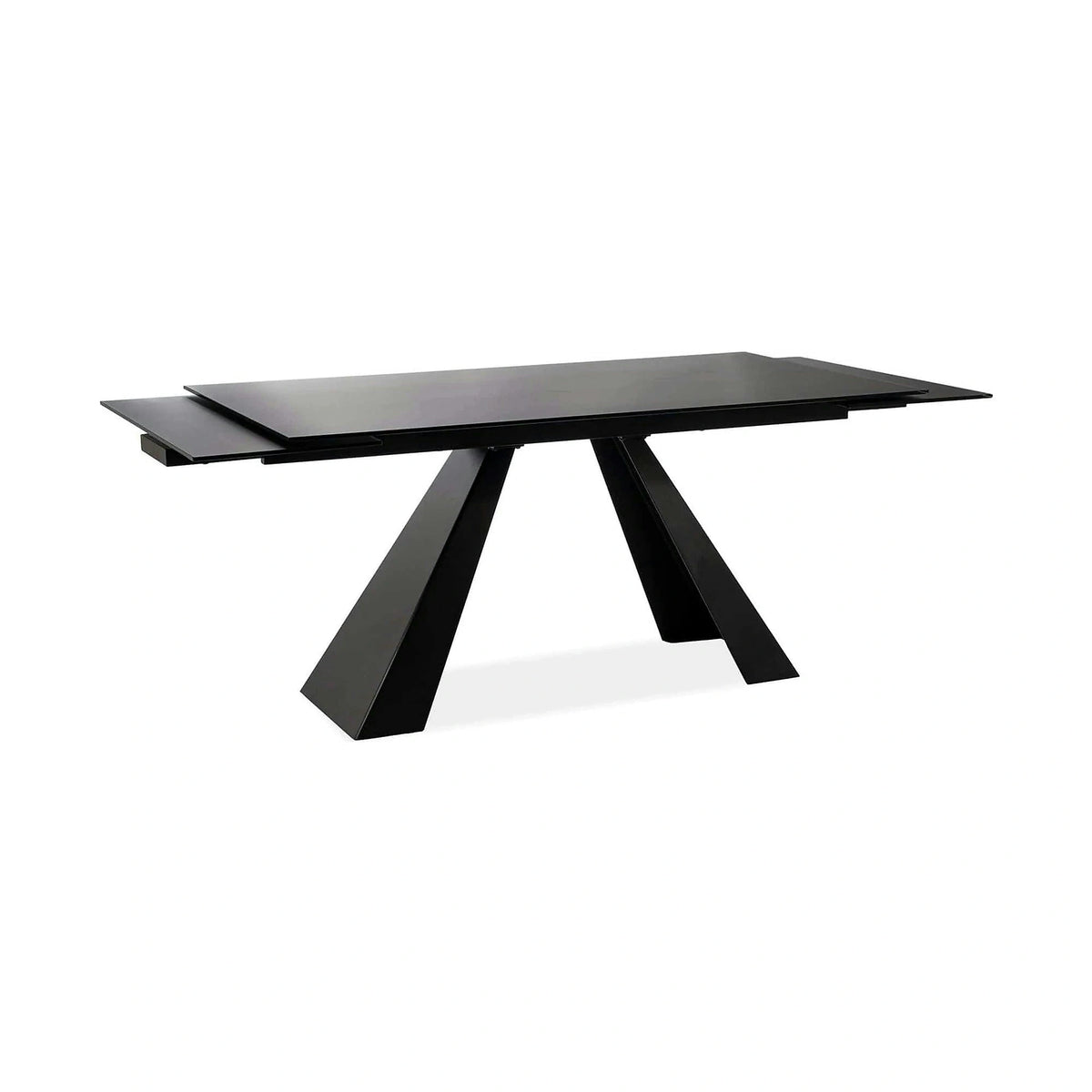 Masa moderna dining SALVADORE, negru mat, metal/sticla securizata, 160/240x90x76 cm