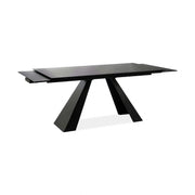 Masa moderna dining SALVADORE, negru mat, metal/sticla securizata, 160/240x90x76 cm