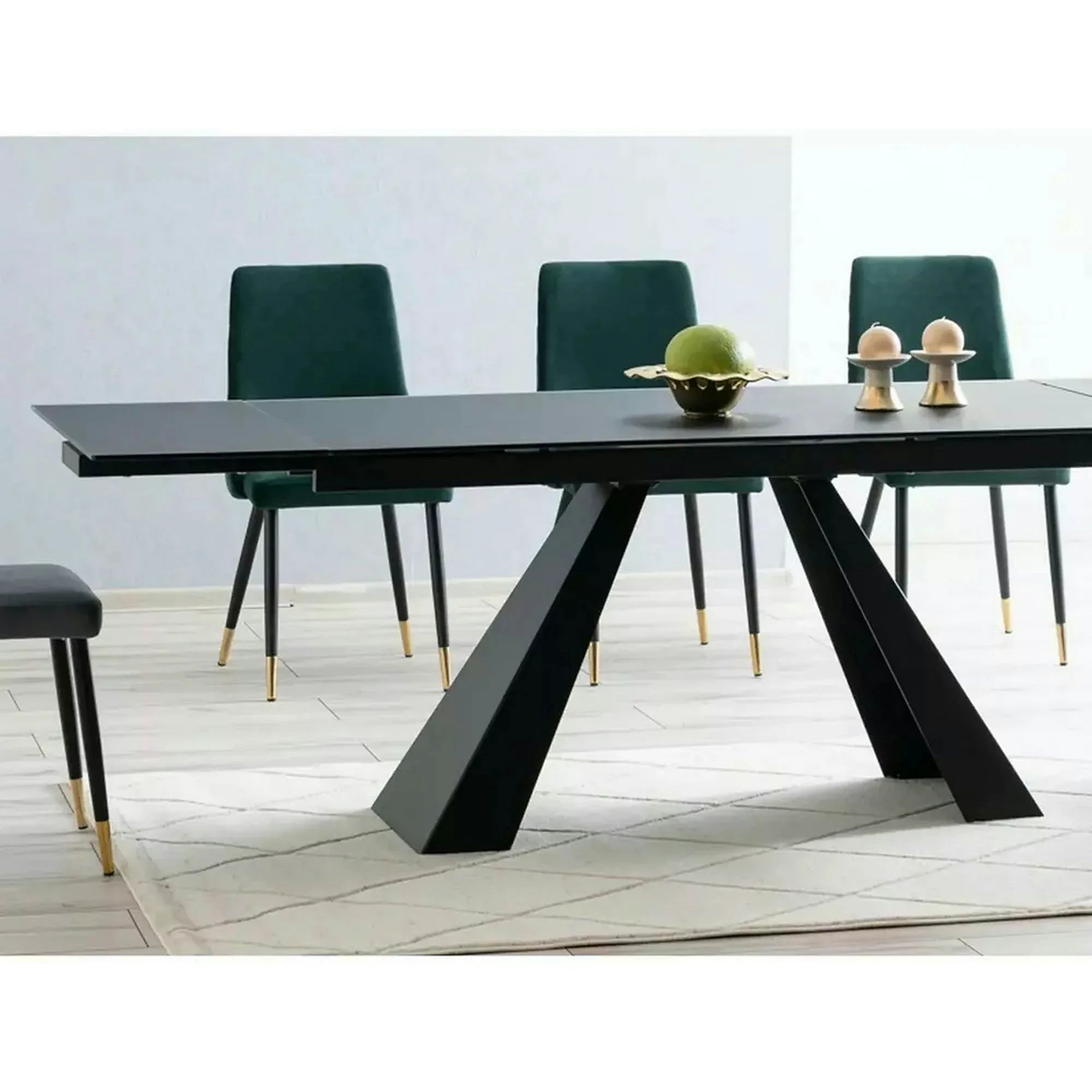 Masa moderna dining SALVADORE, negru mat, metal/sticla securizata, 160/240x90x76 cm