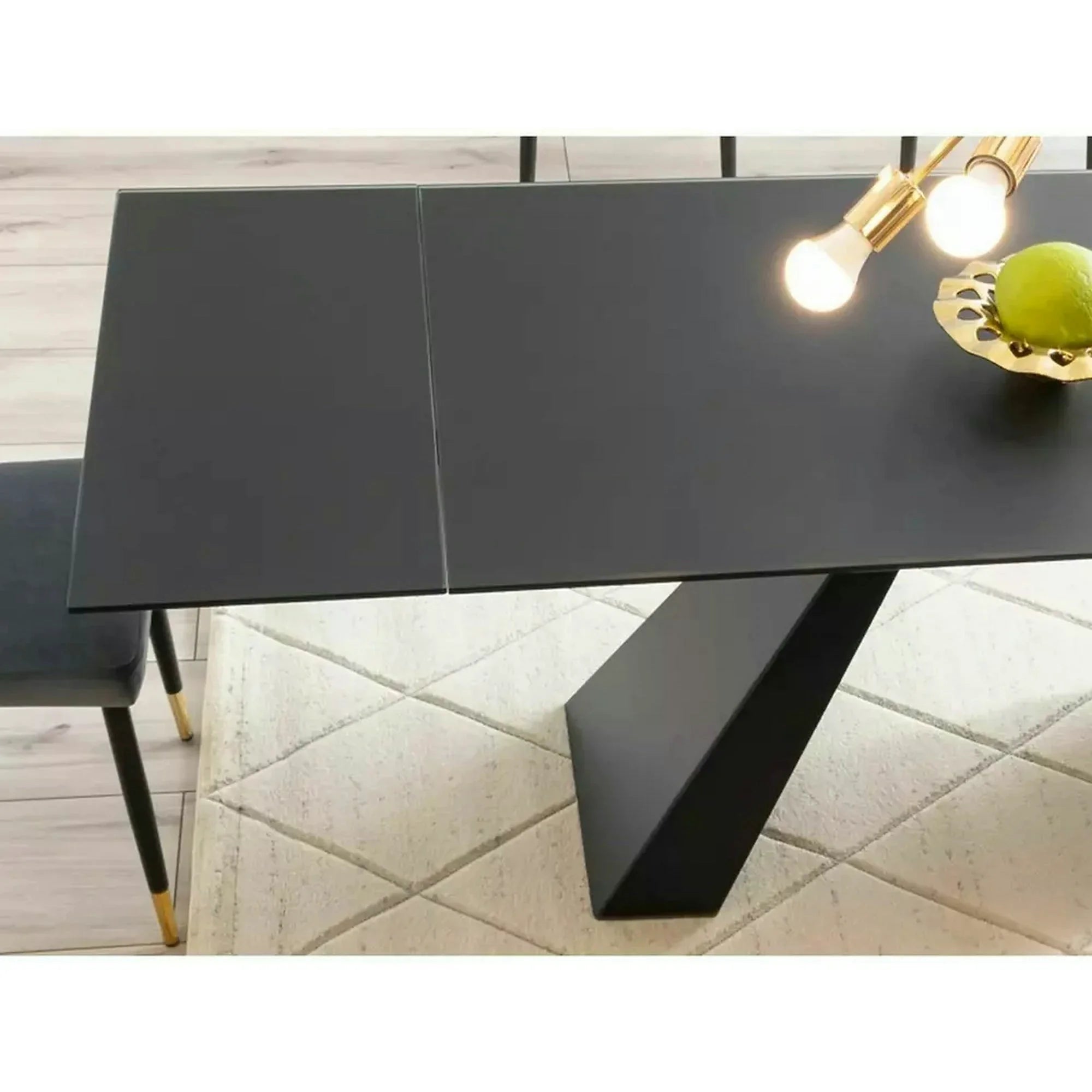 Masa moderna dining SALVADORE, negru mat, metal/sticla securizata, 160/240x90x76 cm