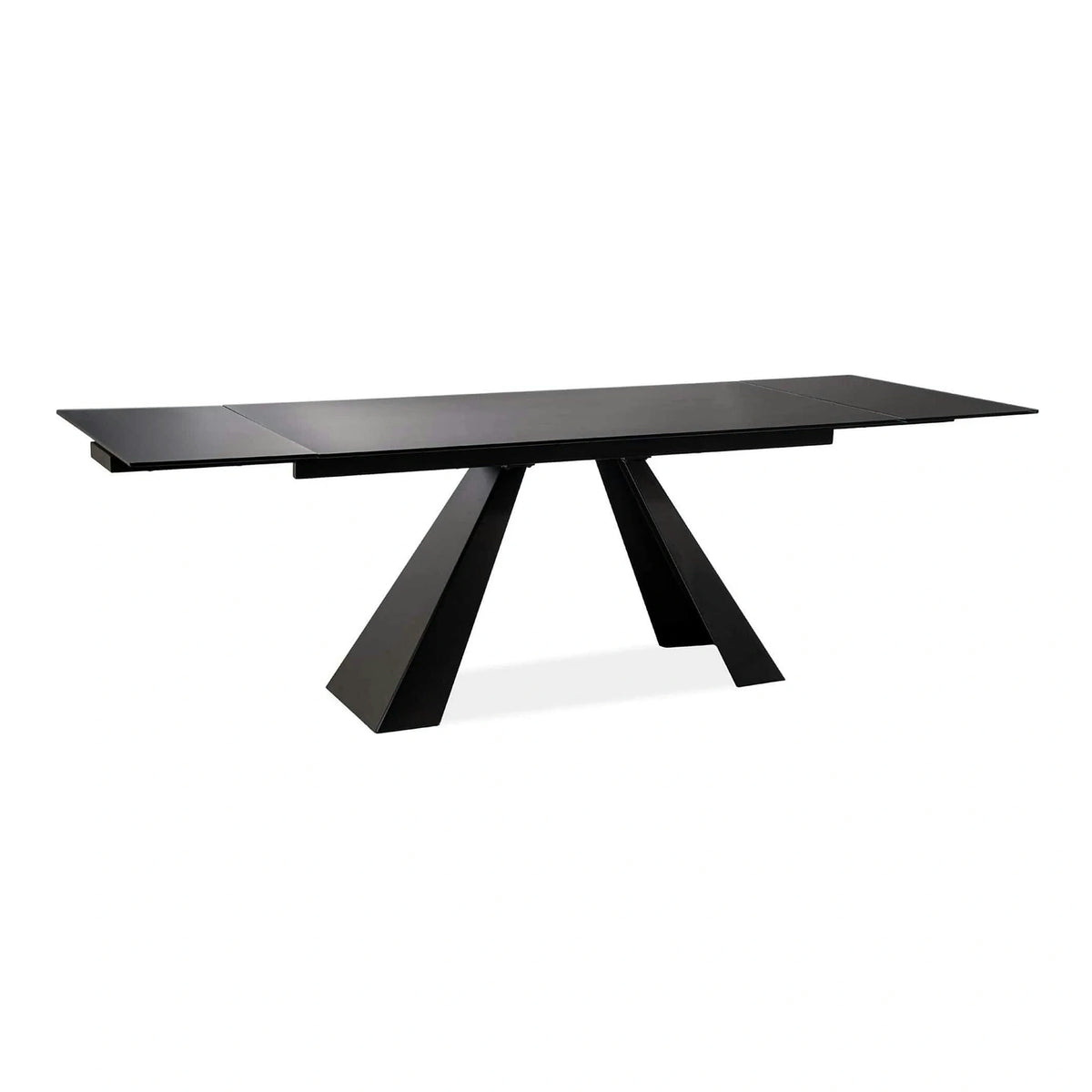 Masa moderna dining SALVADORE, negru mat, metal/sticla securizata, 160/240x90x76 cm