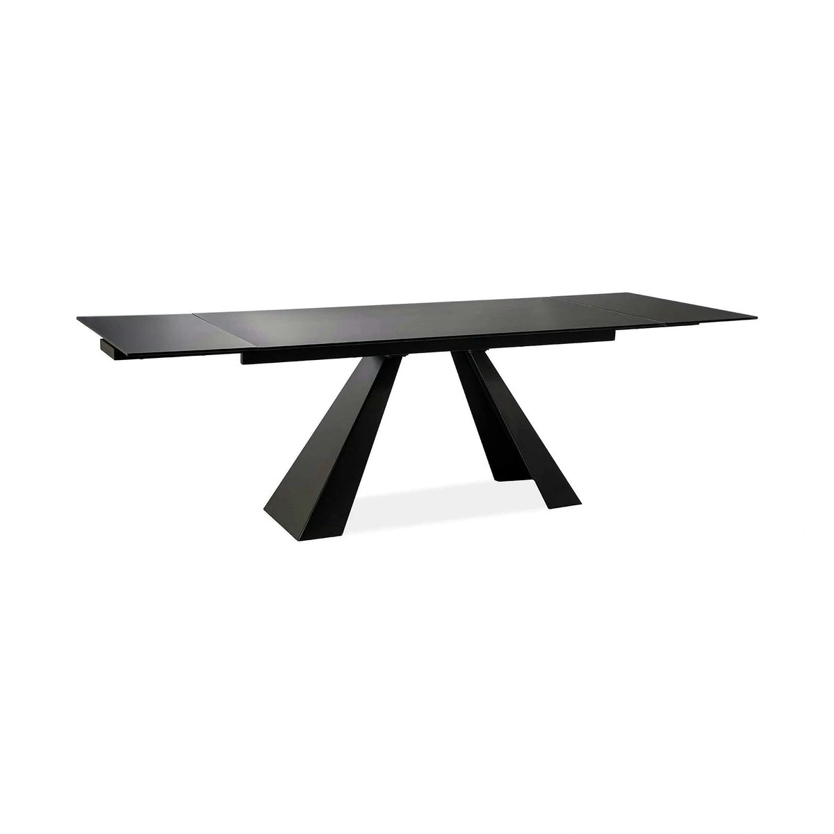 Masa moderna dining SALVADORE, negru mat, metal/sticla securizata, 160/240x90x76 cm