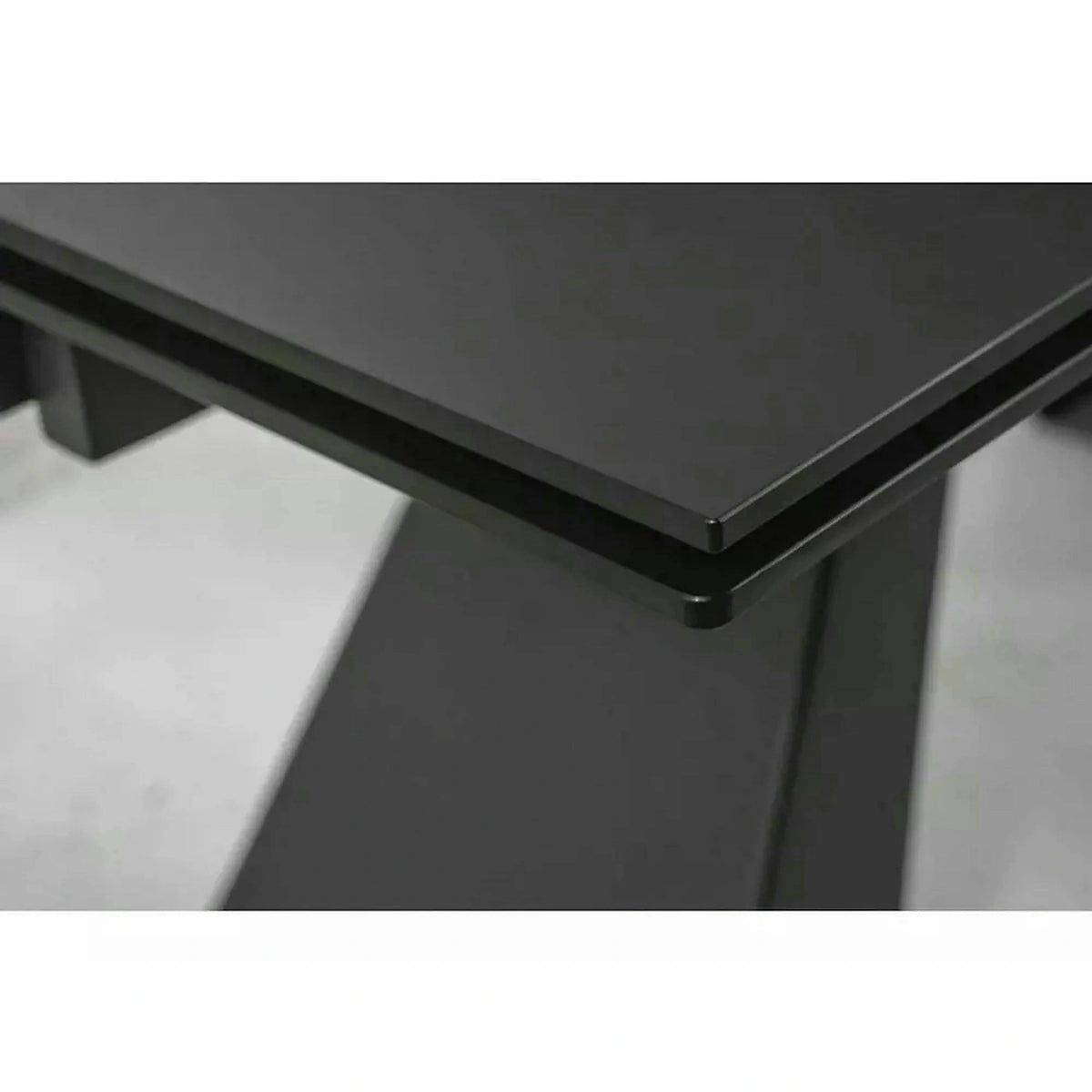 Masa moderna dining SALVADORE, negru mat, metal/sticla securizata, 160/240x90x76 cm