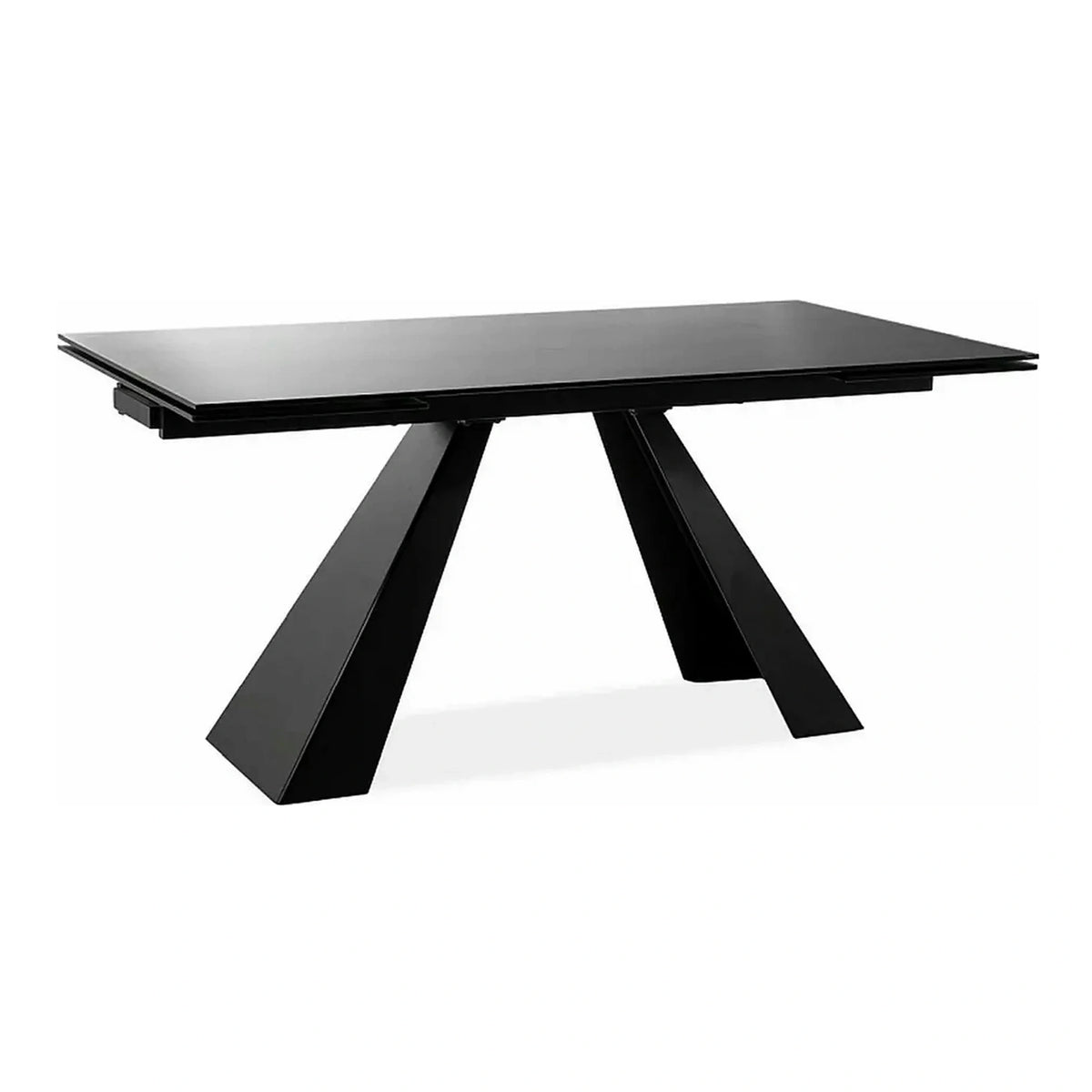 Masa moderna dining SALVADORE, negru mat, sticla securizata, 120-180x80x76 cm