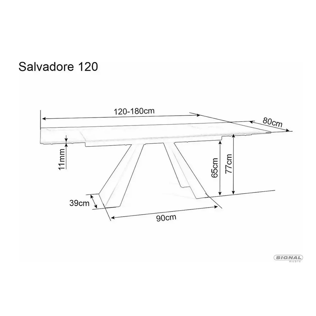 Masa moderna dining SALVADORE, negru mat, sticla securizata, 120-180x80x76 cm