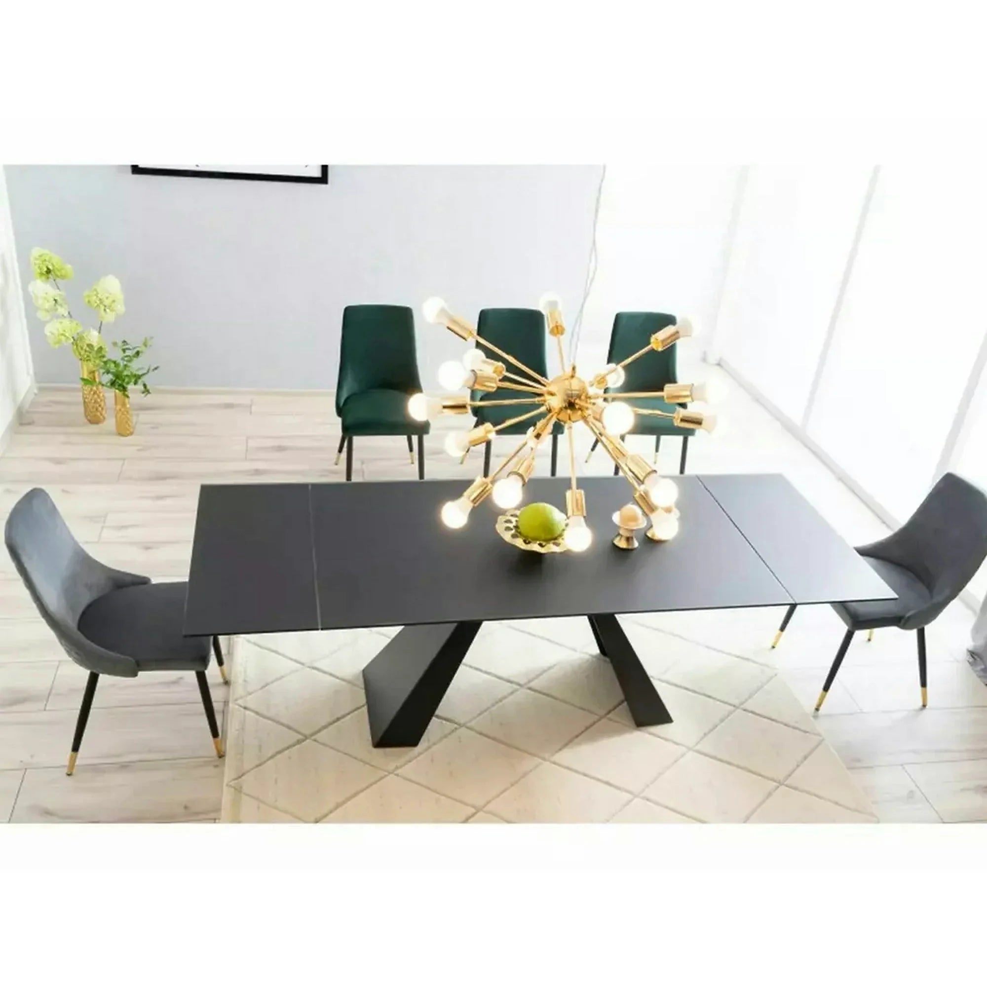 Masa moderna dining SALVADORE, negru mat, sticla securizata, 120-180x80x76 cm