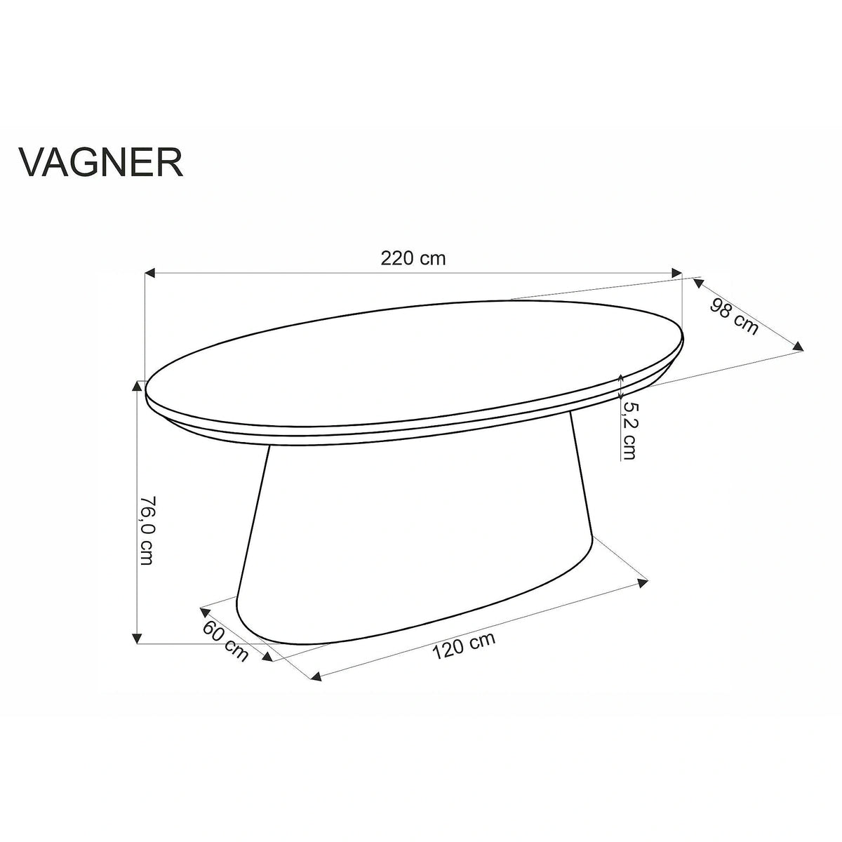 Masa moderna dining VAGNER, nuc, 220x98x76 cm