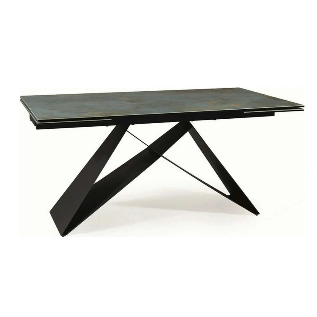 Masa moderna dining WESTIN CERAMIC, sticla securizata/ceramica, turcoaz/negru mat, 160-240x90x77 cm