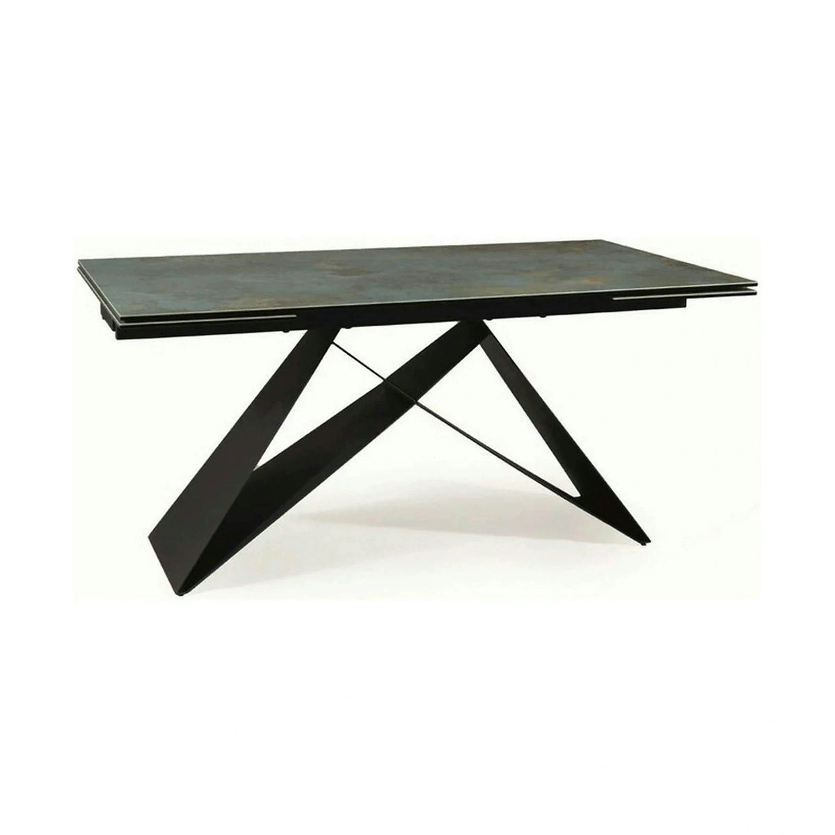 Masa moderna dining WESTIN CERAMIC, sticla securizata/ceramica, turcoaz/negru mat, 160-240x90x77 cm